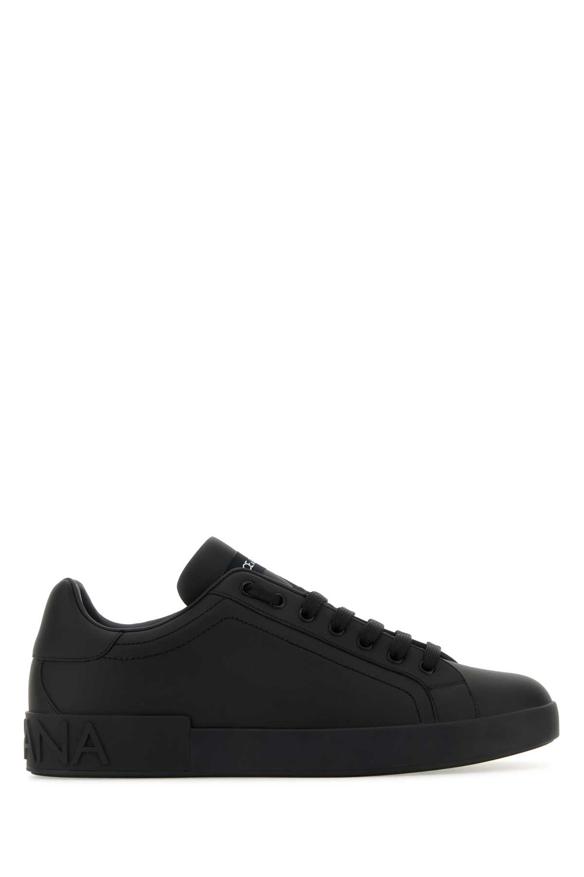 Shop Dolce & Gabbana Black Leather Portofino Sneakers In Nero
