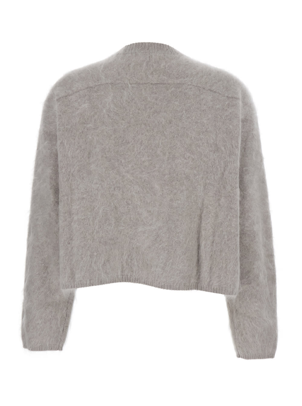 Goat Grey Cropped Crewneck Sweater With Brushed Effect In Cashmere Woman In Gray