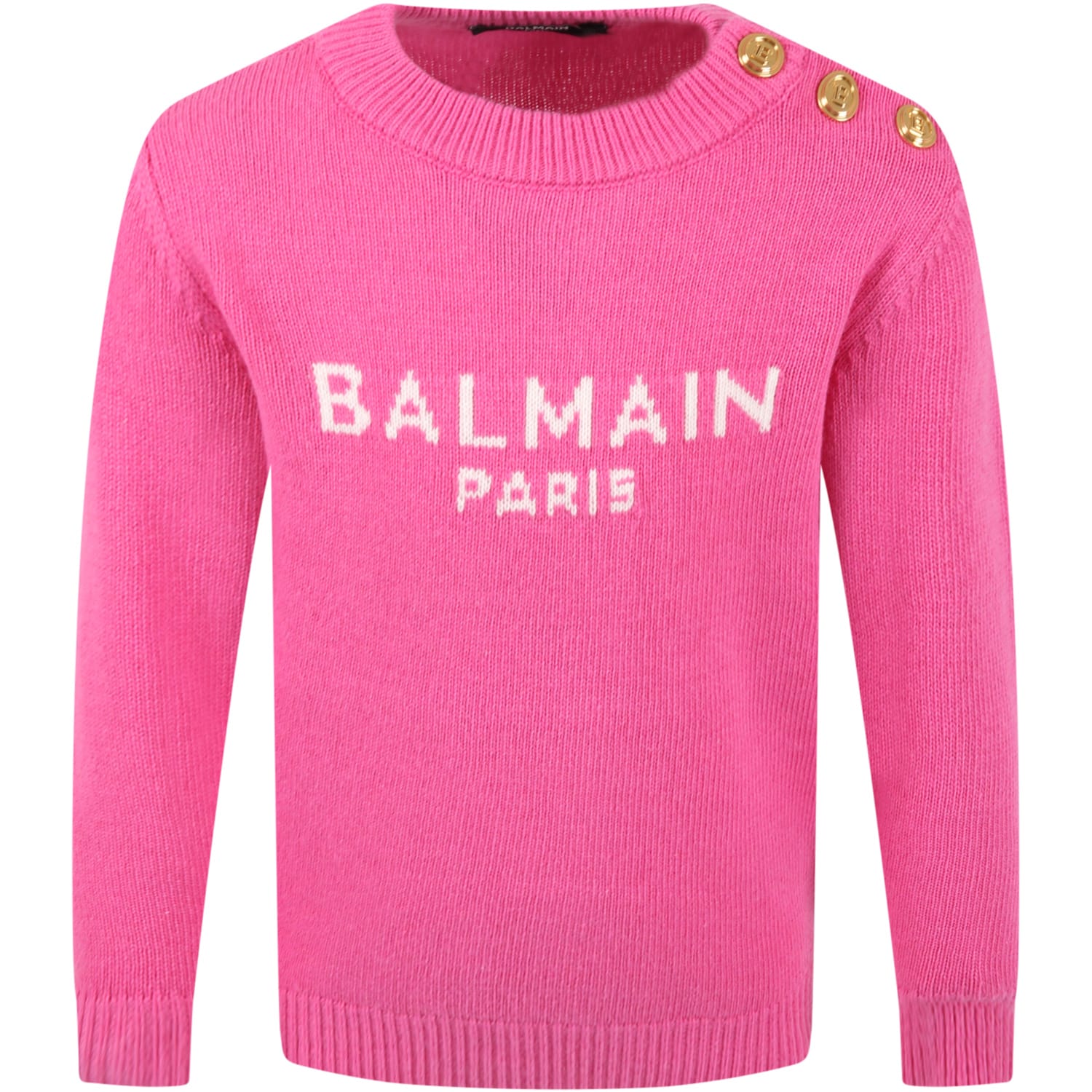 Balmain Fuchsia Sweater For Girl With Logo