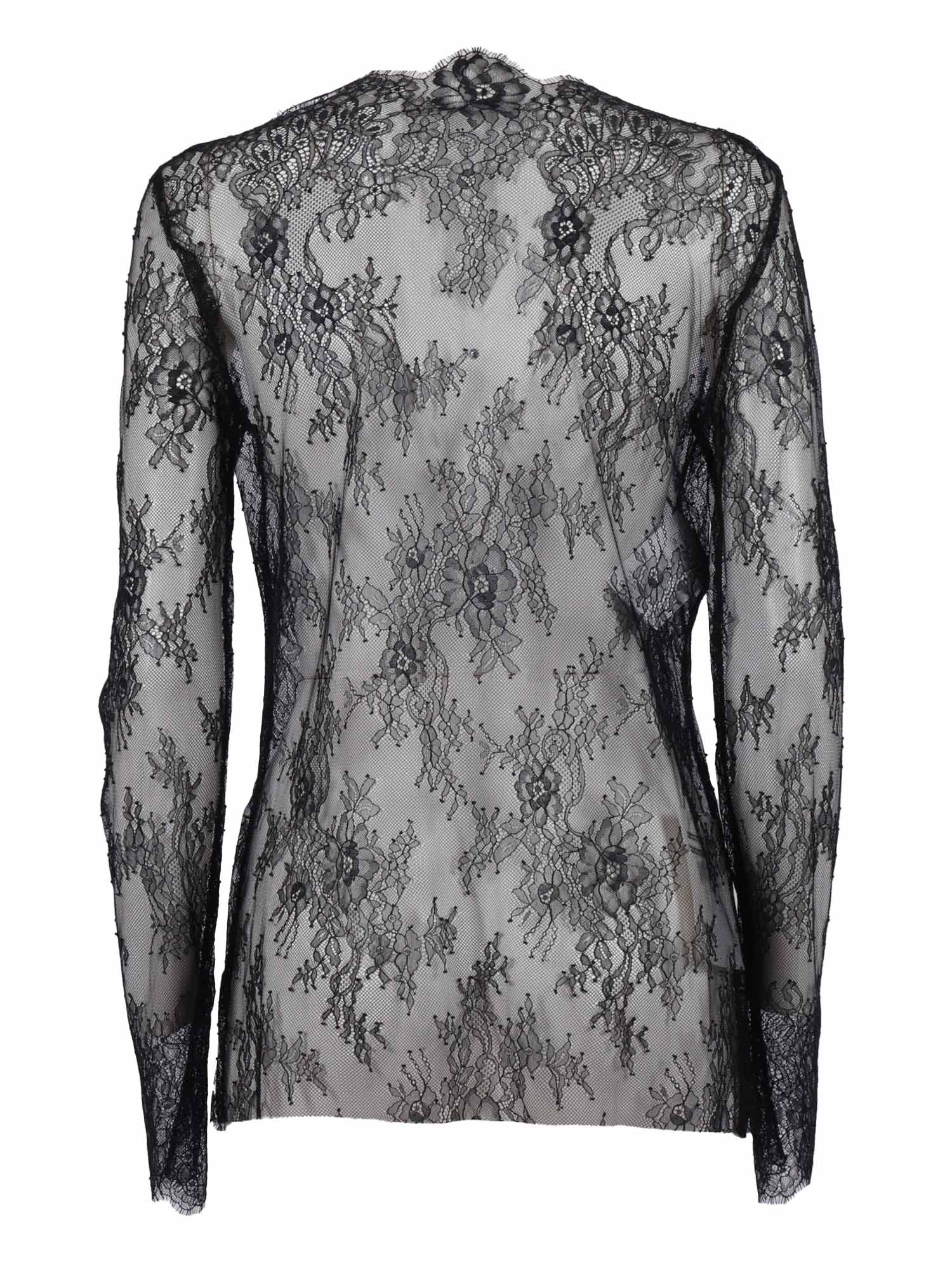 Alberta Ferretti Intricate Lace Long Sleeve Top With Floral Patterns In Animal Print
