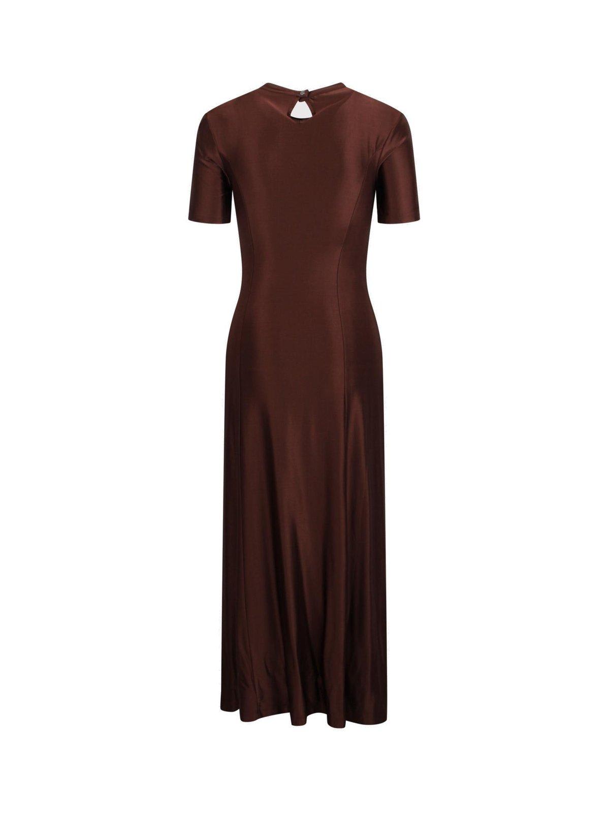Shop Paco Rabanne Ruched Detailed Midi Dress In Brown