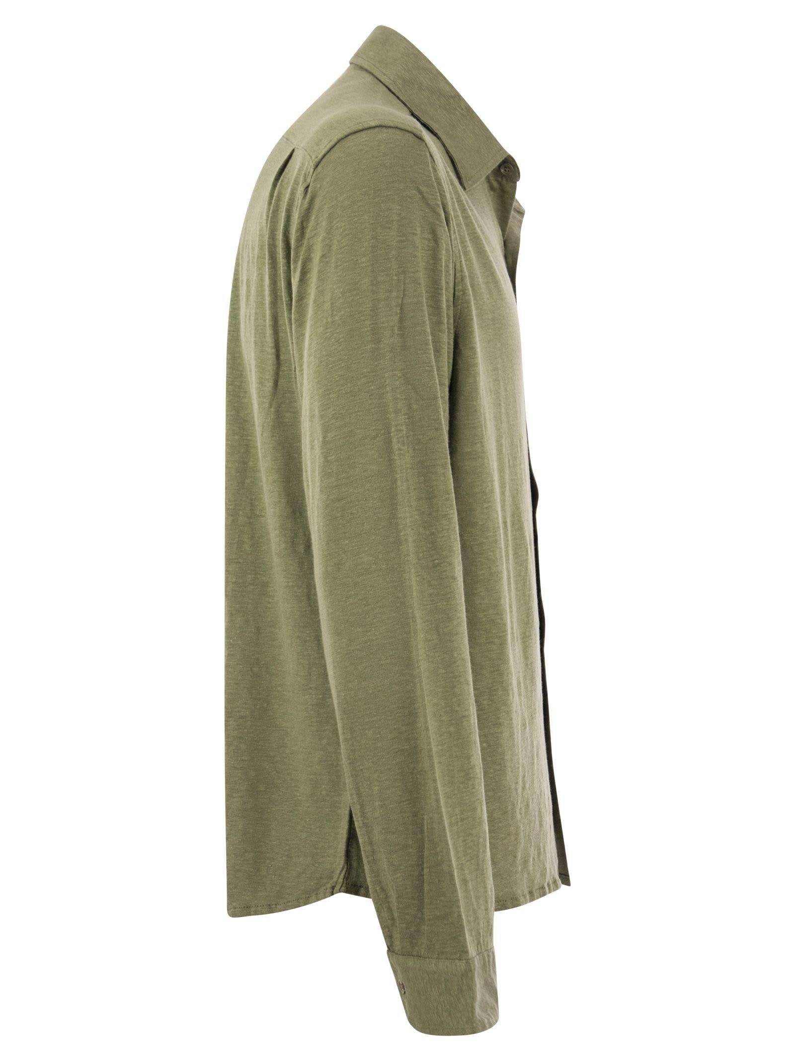 Shop Majestic Linen Long-sleeved Shirt In Khaki