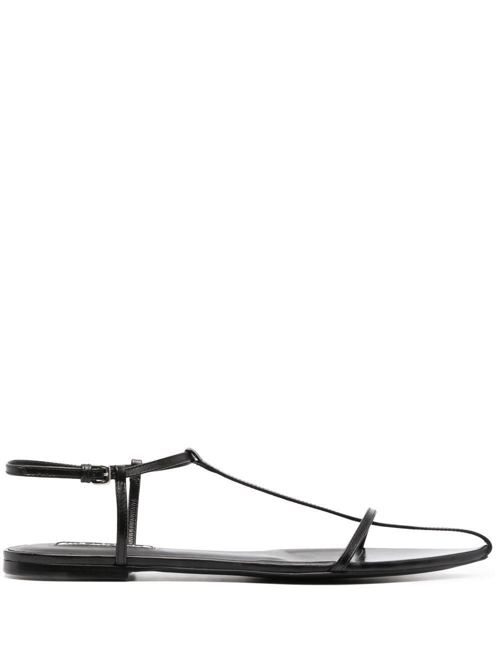 Jil Sander Leather Sandals Flat Sole Pointed Toe In Black
