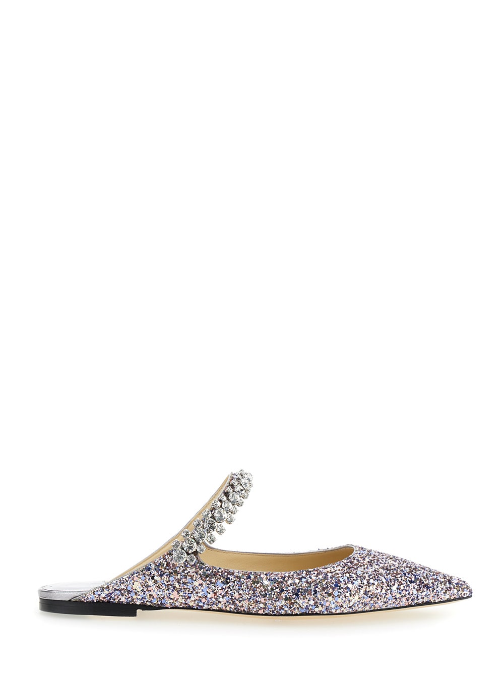 bling Flat Multicolor Mules With Crystal Strap In Glitter Fabric Woman