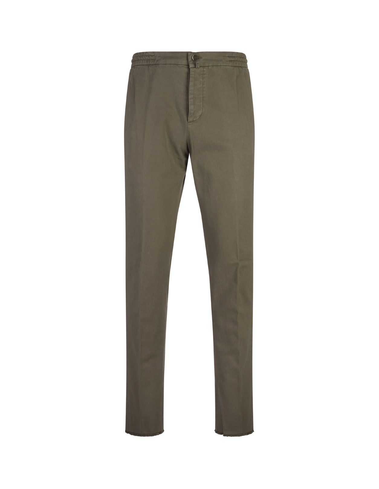 Shop Kiton Khaki Trousers With Elasticised Waistband In Green