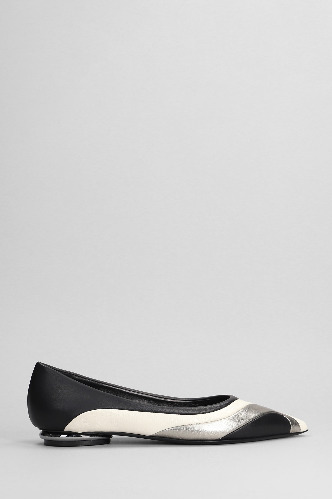 MARC ELLIS BALLET FLATS IN WHITE SUEDE AND LEATHER 