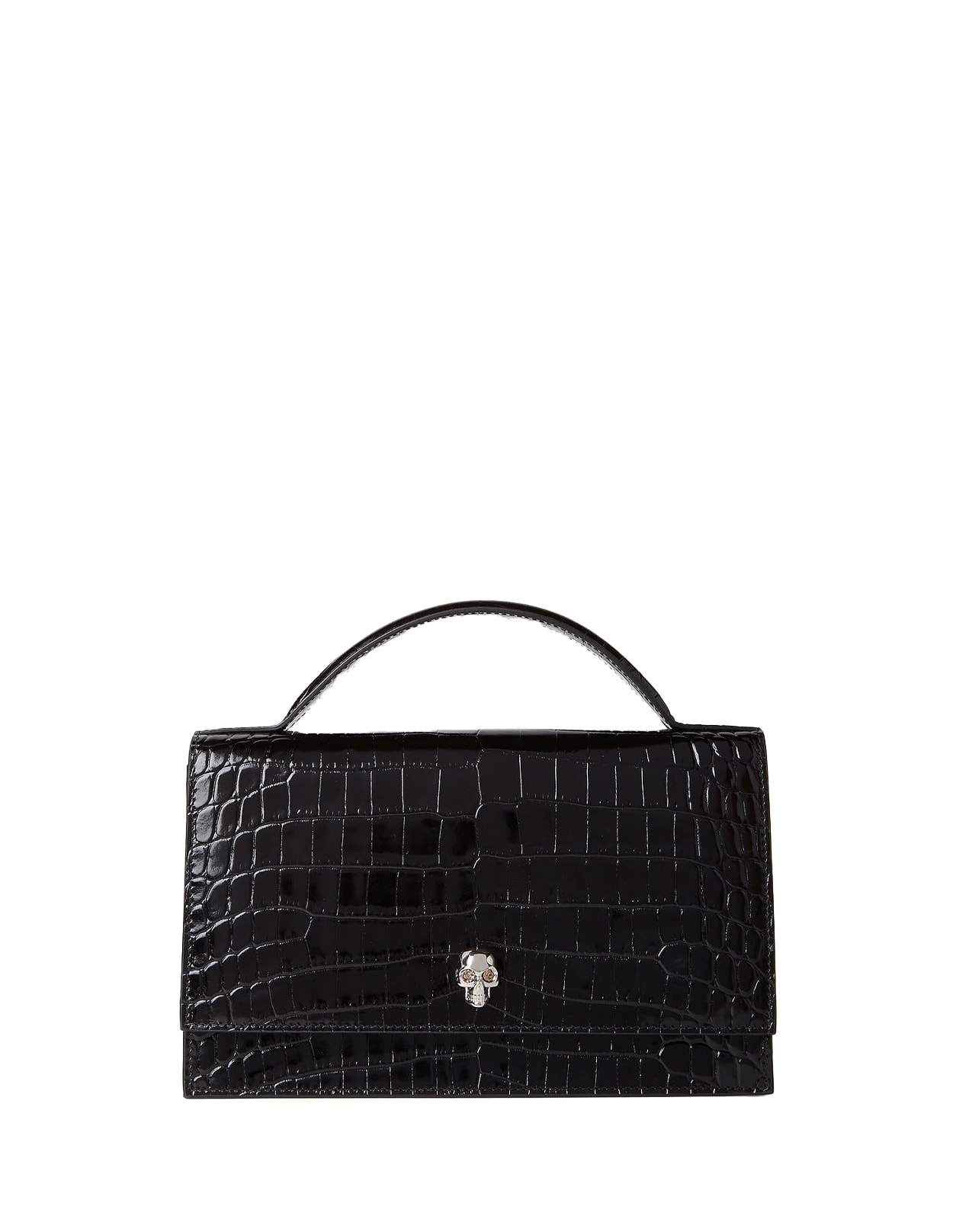 Shop Alexander Mcqueen Skull Top Handle Bag In Black/silver