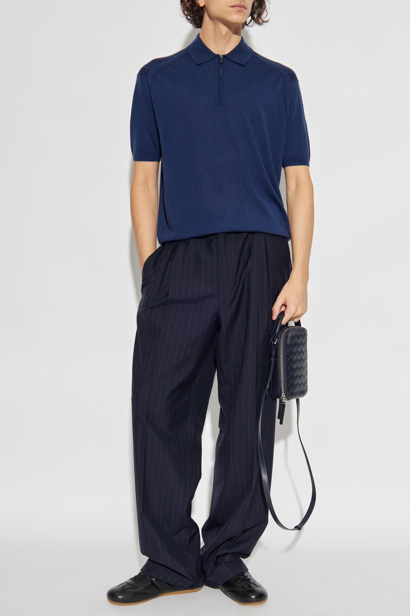 Emporio Armani Asv Plain-knit Jumper With Polo-shirt Collar, In A Wool And Lyocell Blend In Blue