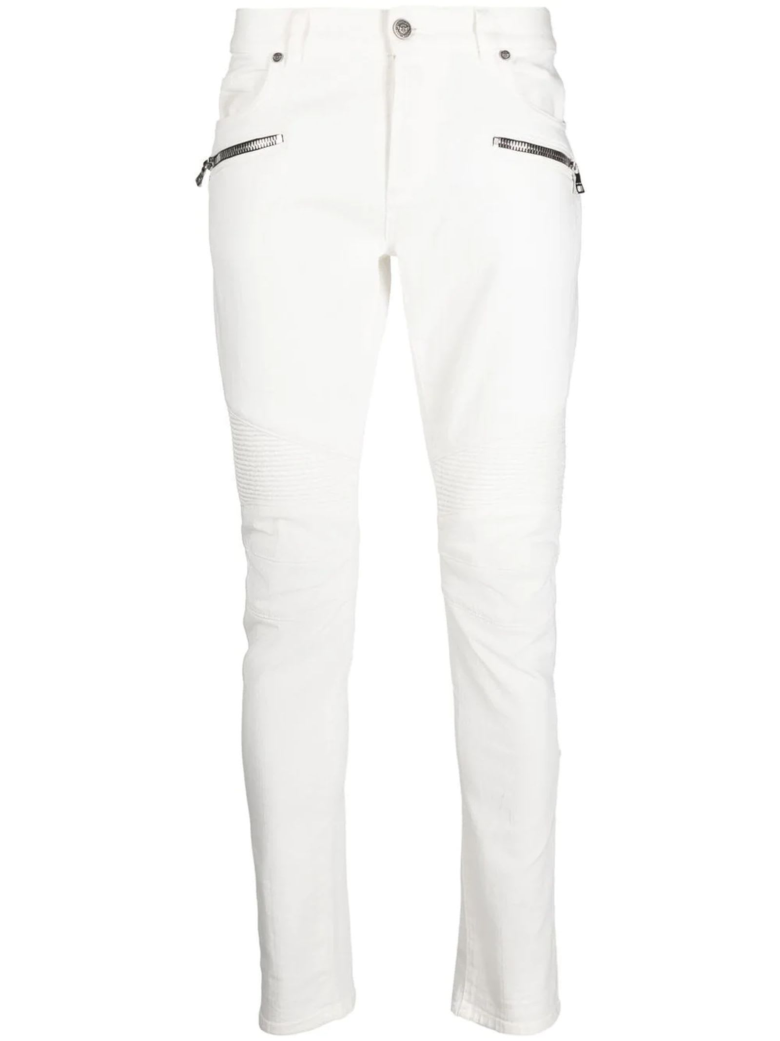 Balmain Off-white Stretch-cotton Jeans