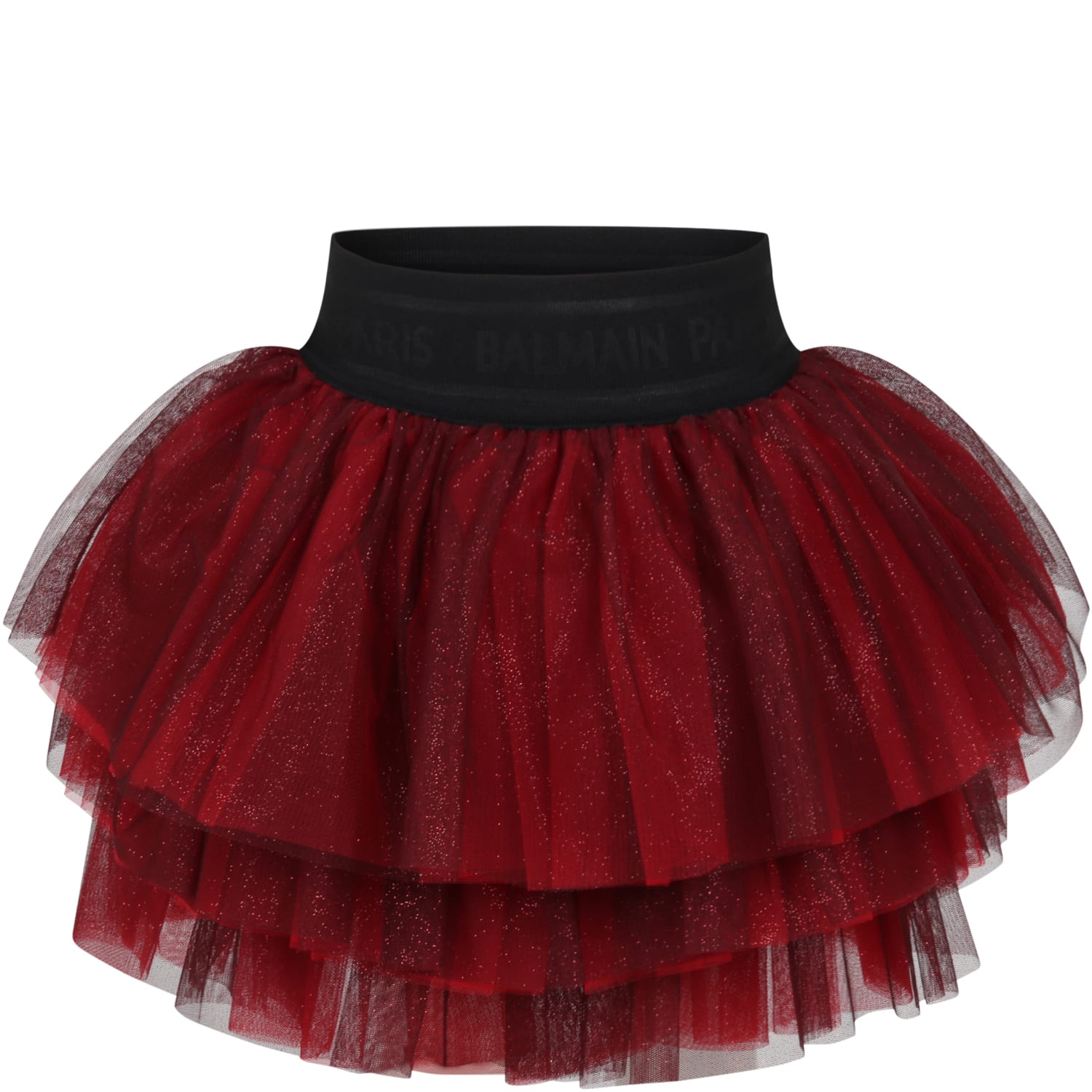 Balmain Red Skirt For Girl With Logo