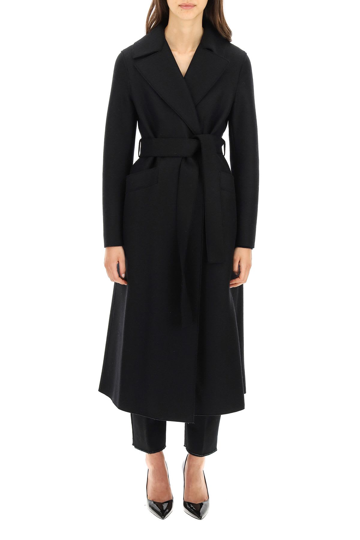 Shop Harris Wharf London Long Pressed Wool Coat In Black