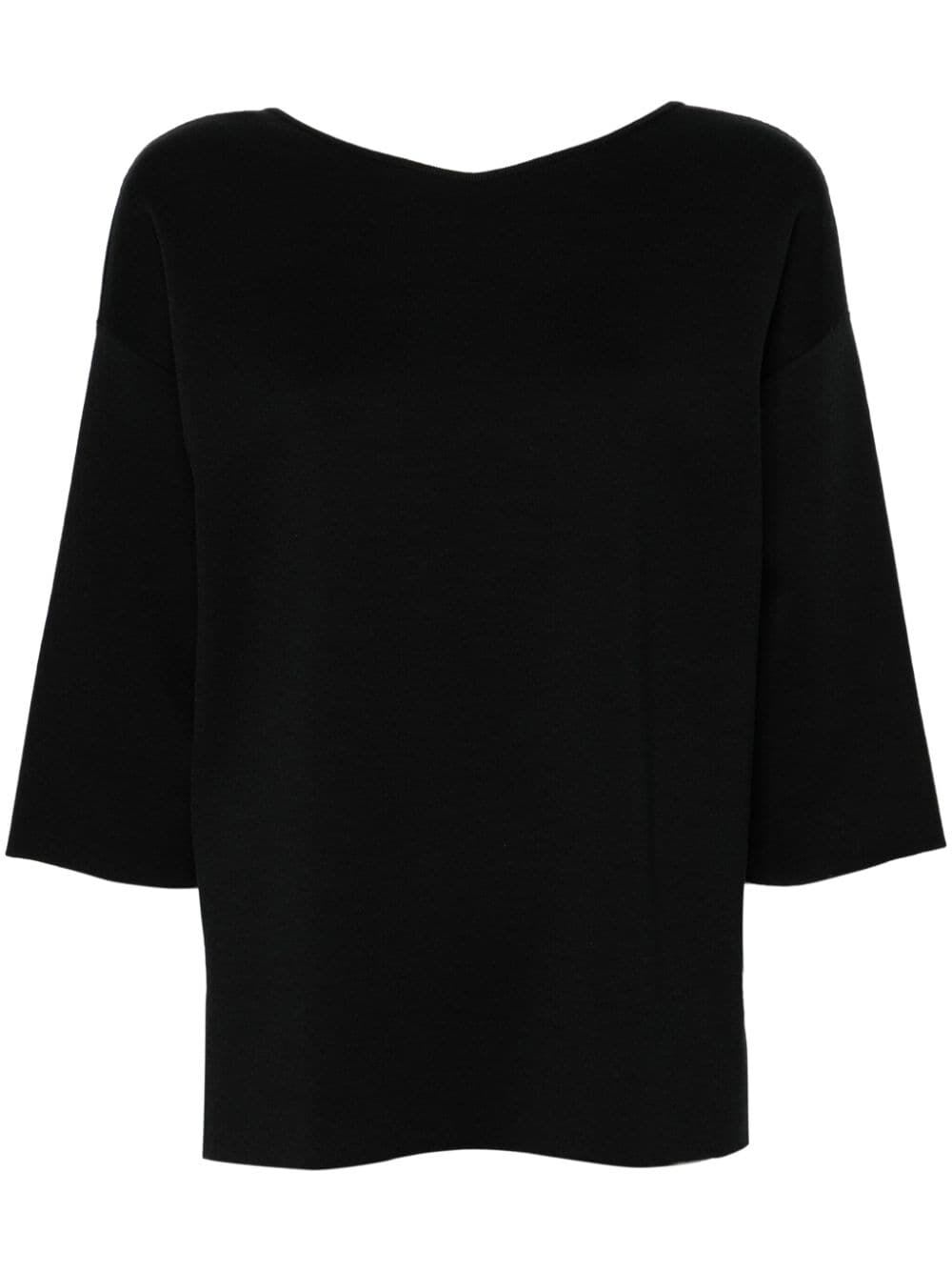 Gentry Portofino 3/4 Sleeves Wide V Neck Sweater In Black