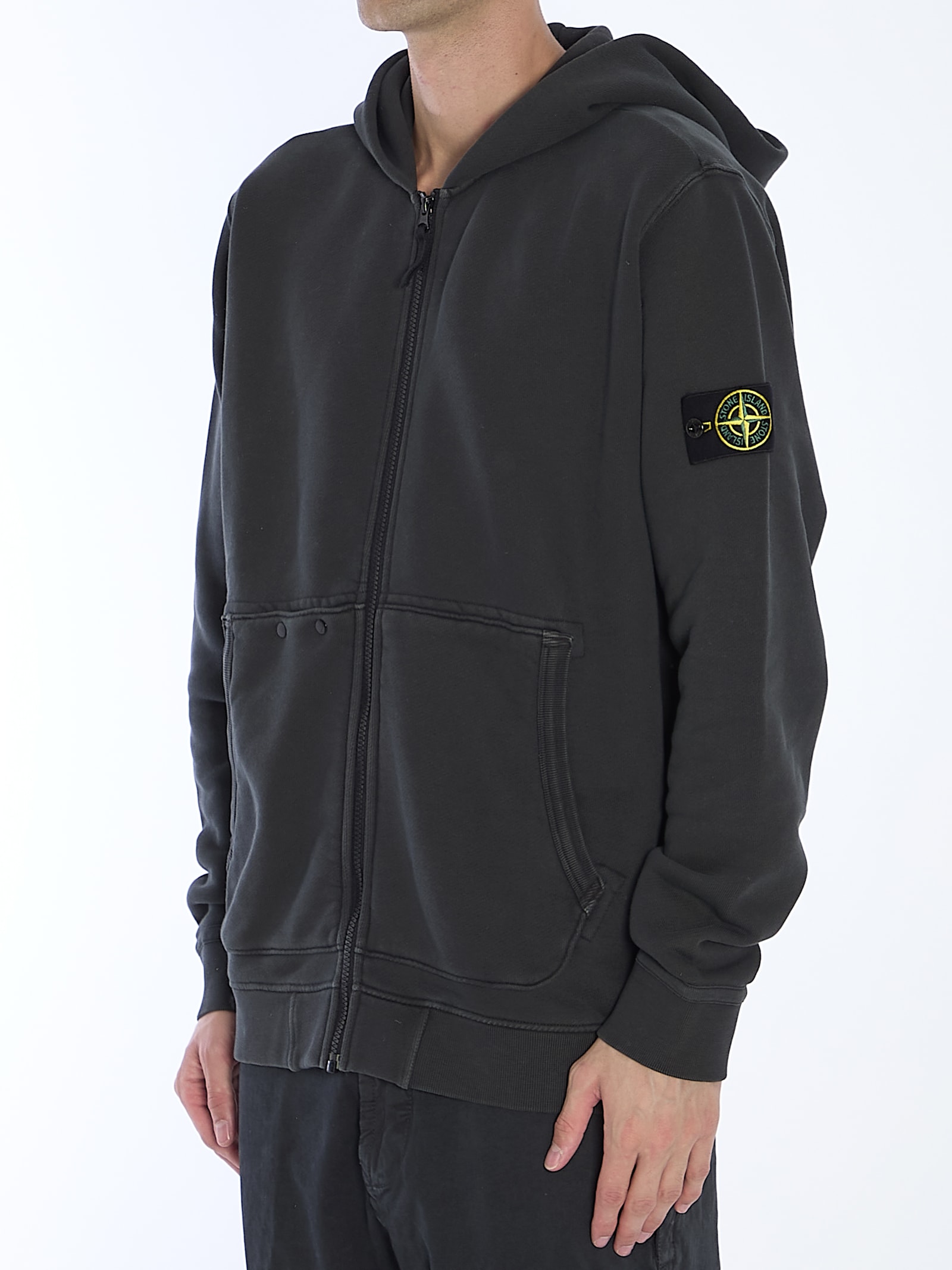 Shop Stone Island Zip-up Hoodie In Grey