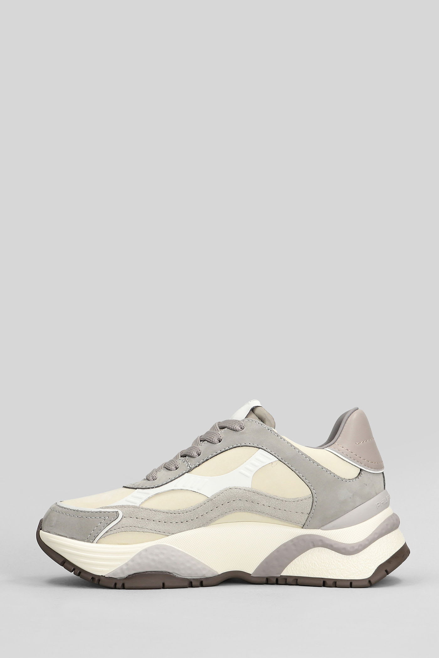 Philippe Model Odeon Low Sneakers In Beige Suede And Leather In Gray