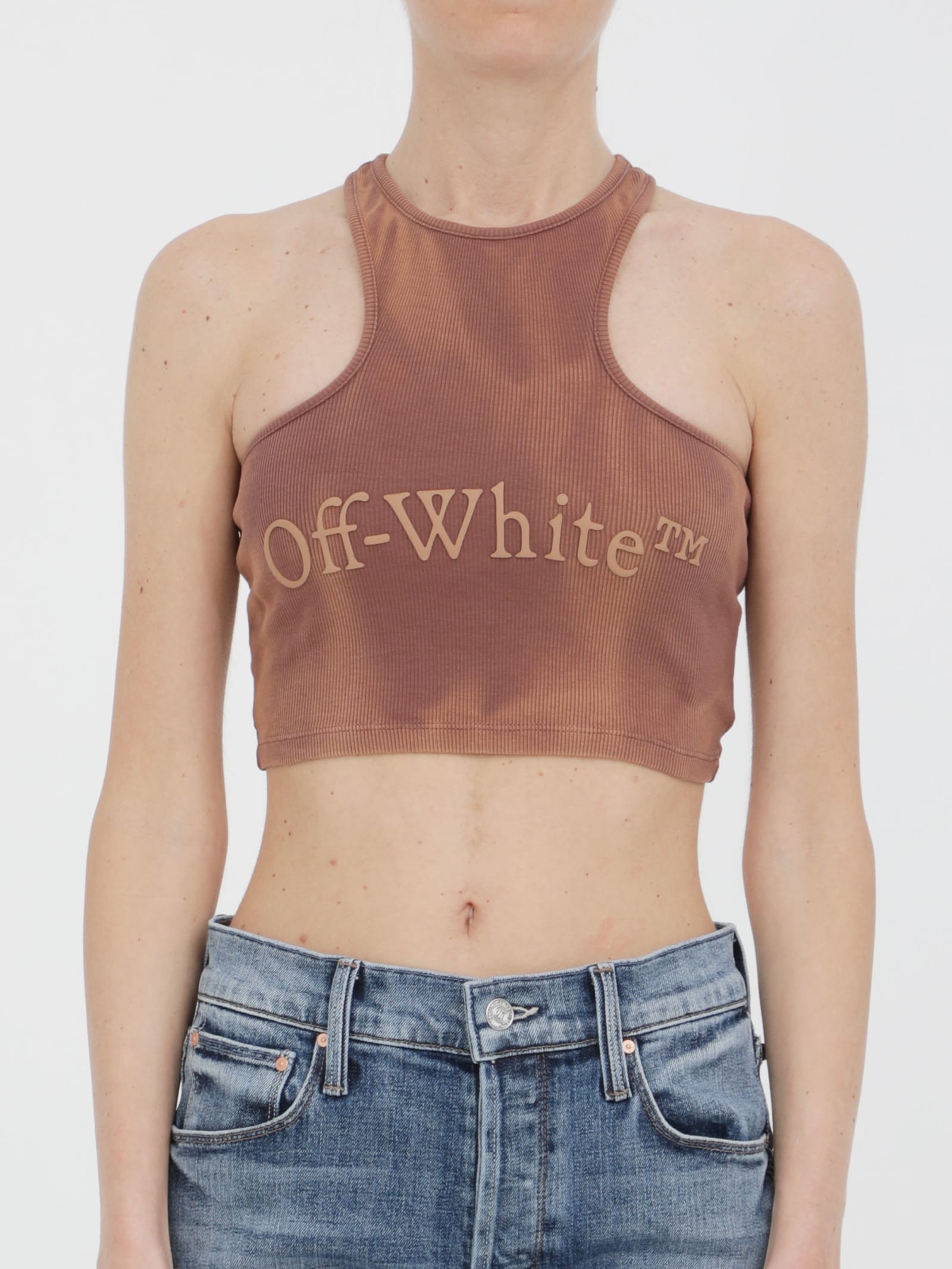 Off-White Ribbed Top With Logo