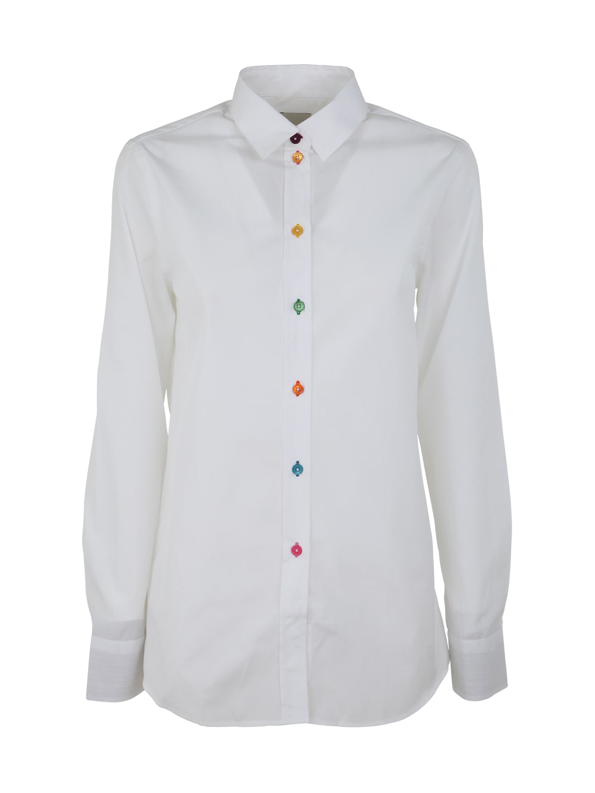 Paul Smith Cotton Blouse With Multicolor Wrists And Rounded, Shorter Front In White