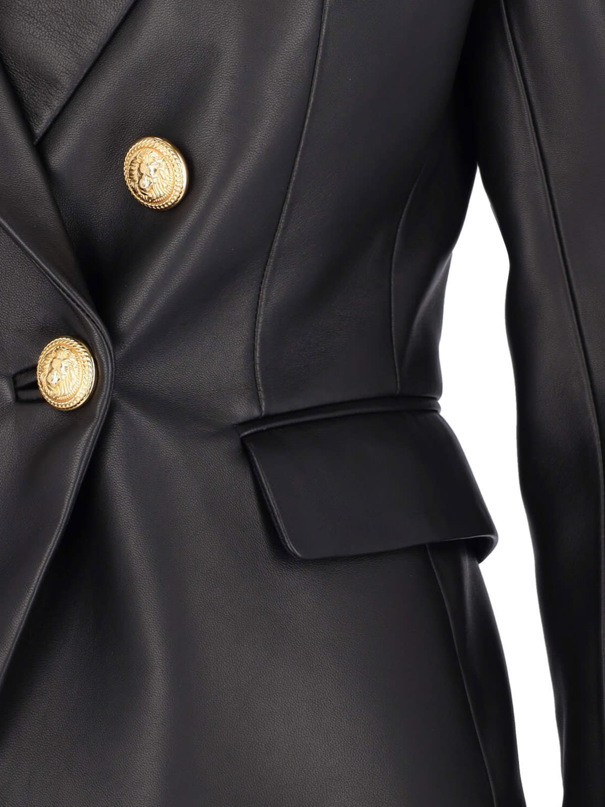 Shop Balmain Six Buttons Leather Jacket In Black