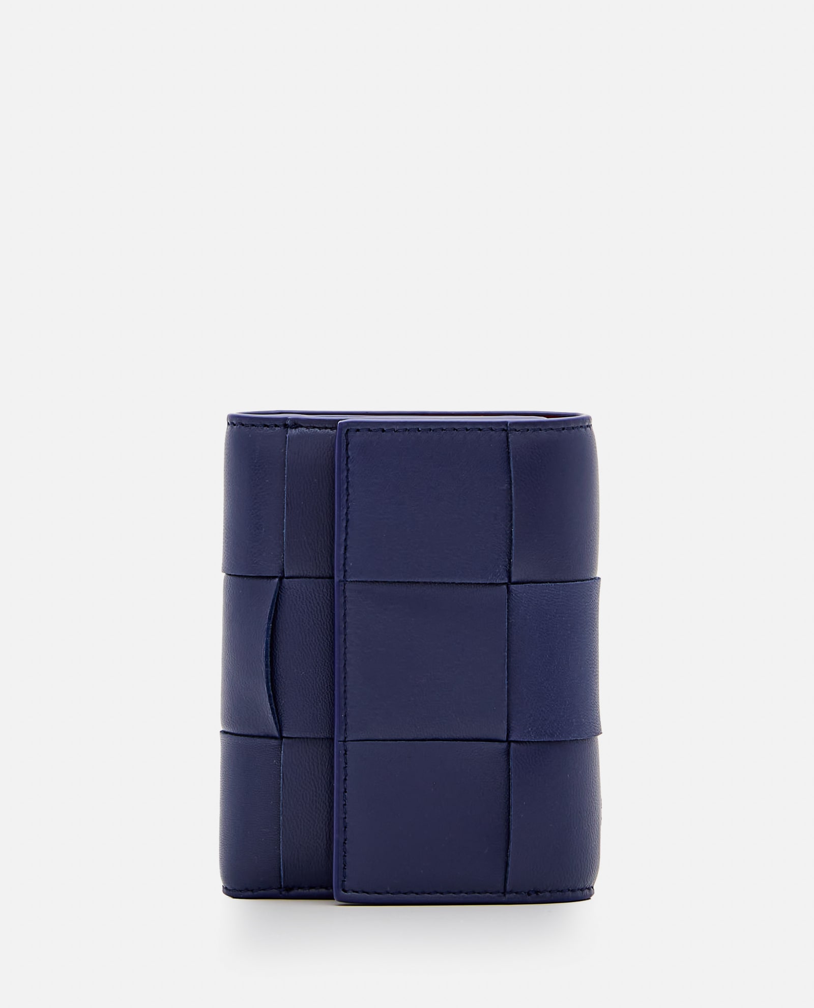 Shop Bottega Veneta Bicolor Tri-fold Leather Wallet In Blue