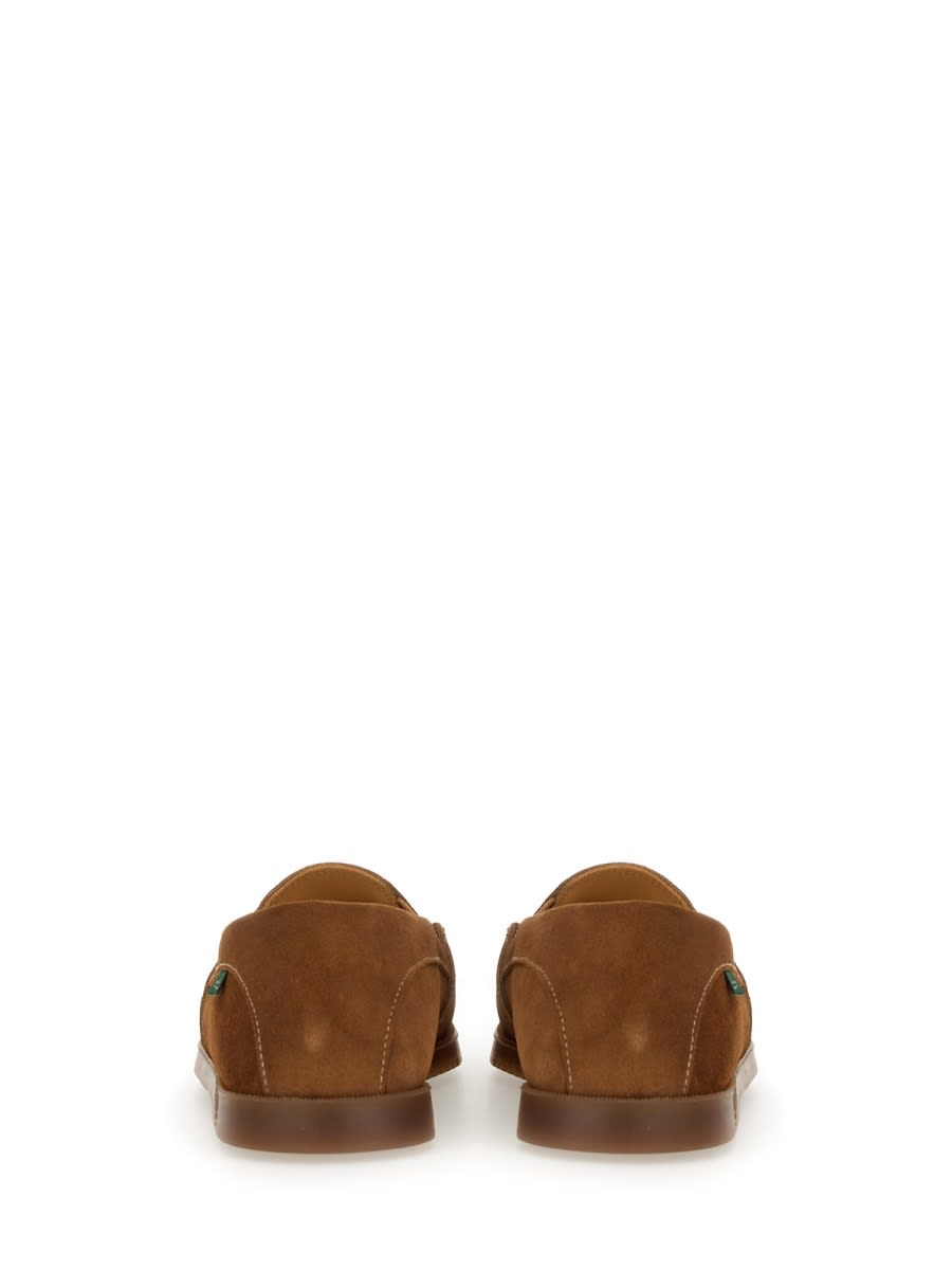 Paraboot Suede Loafers With Rubber Sole And Stitch Detailing In Buff