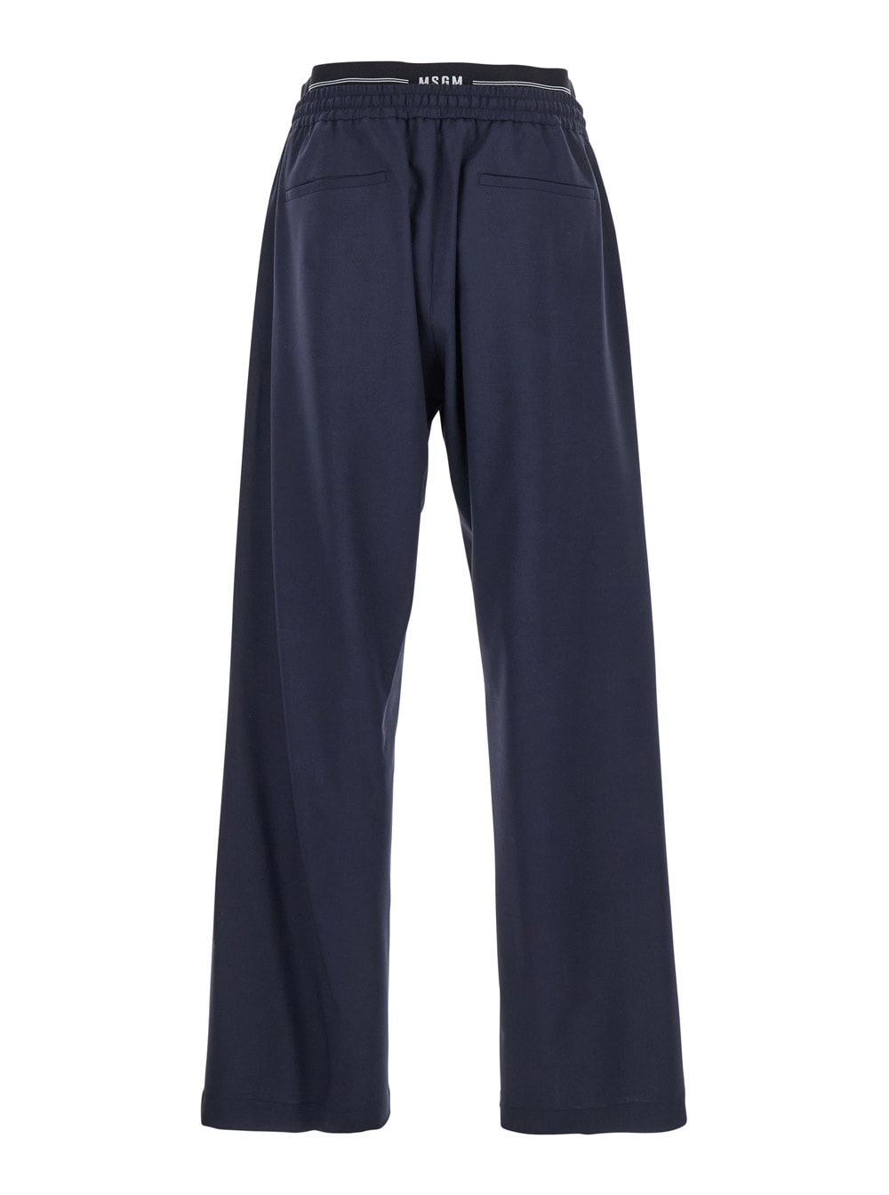 Msgm Blue Pants With Logo Band And Drawstring Waist In Cotton Man In Blu