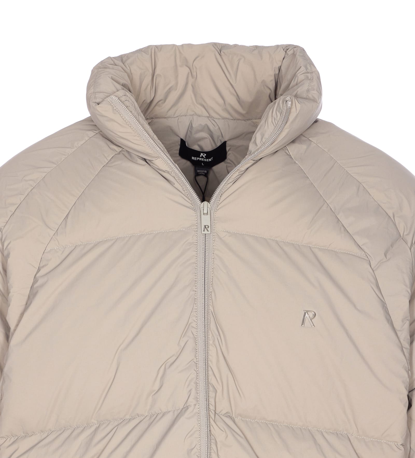 Represent Quilted Puffer Coat In Neutral