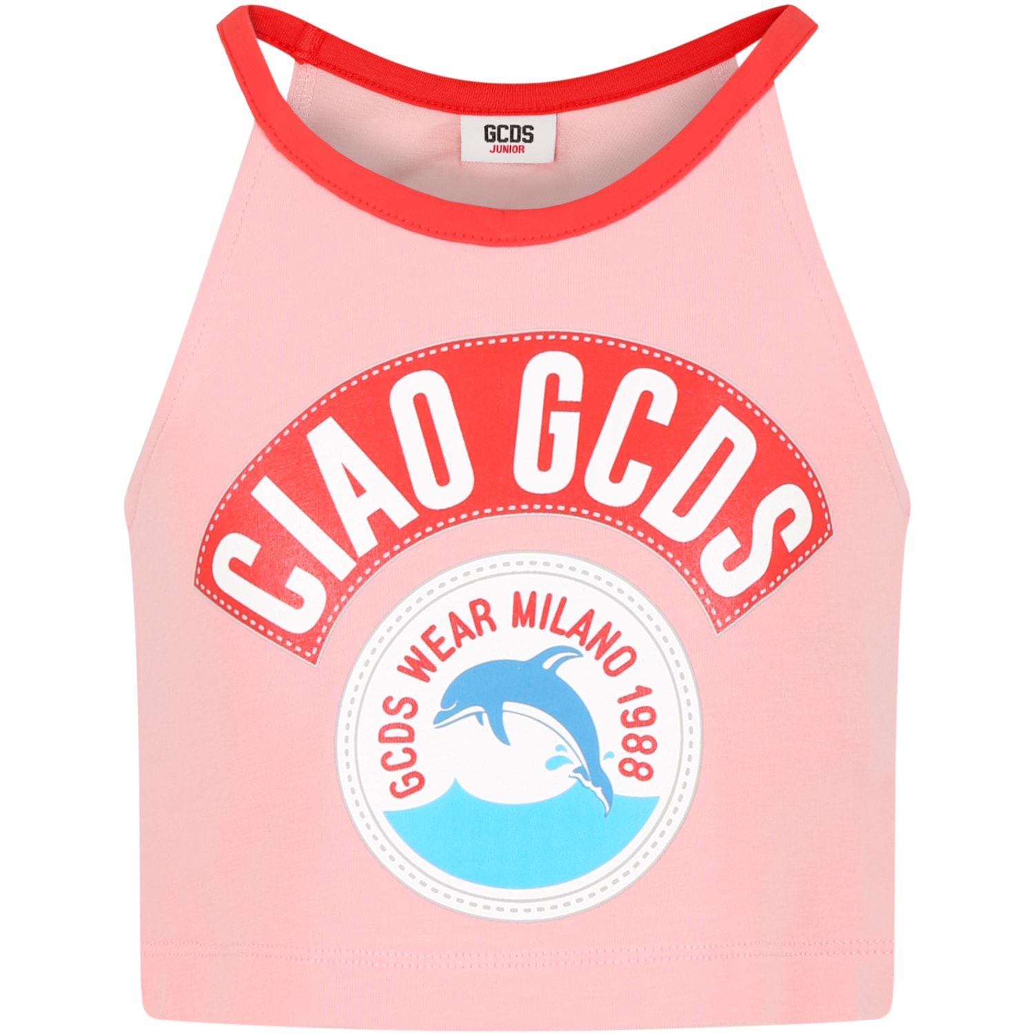 Gcds Mini Kids' Pink T-shirt For Girl With Print And Logo