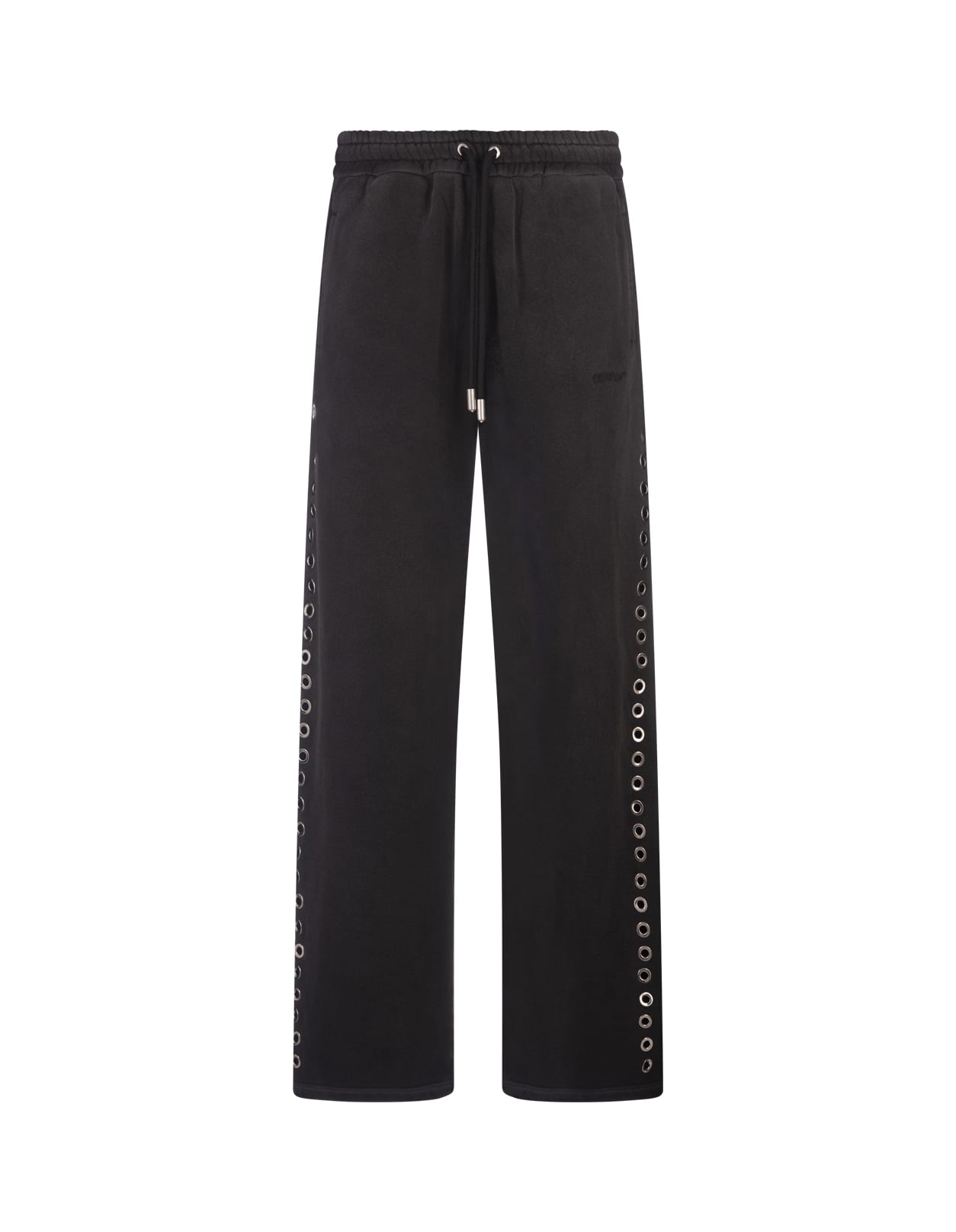 Black Sports Trousers With Decorative Eyelets