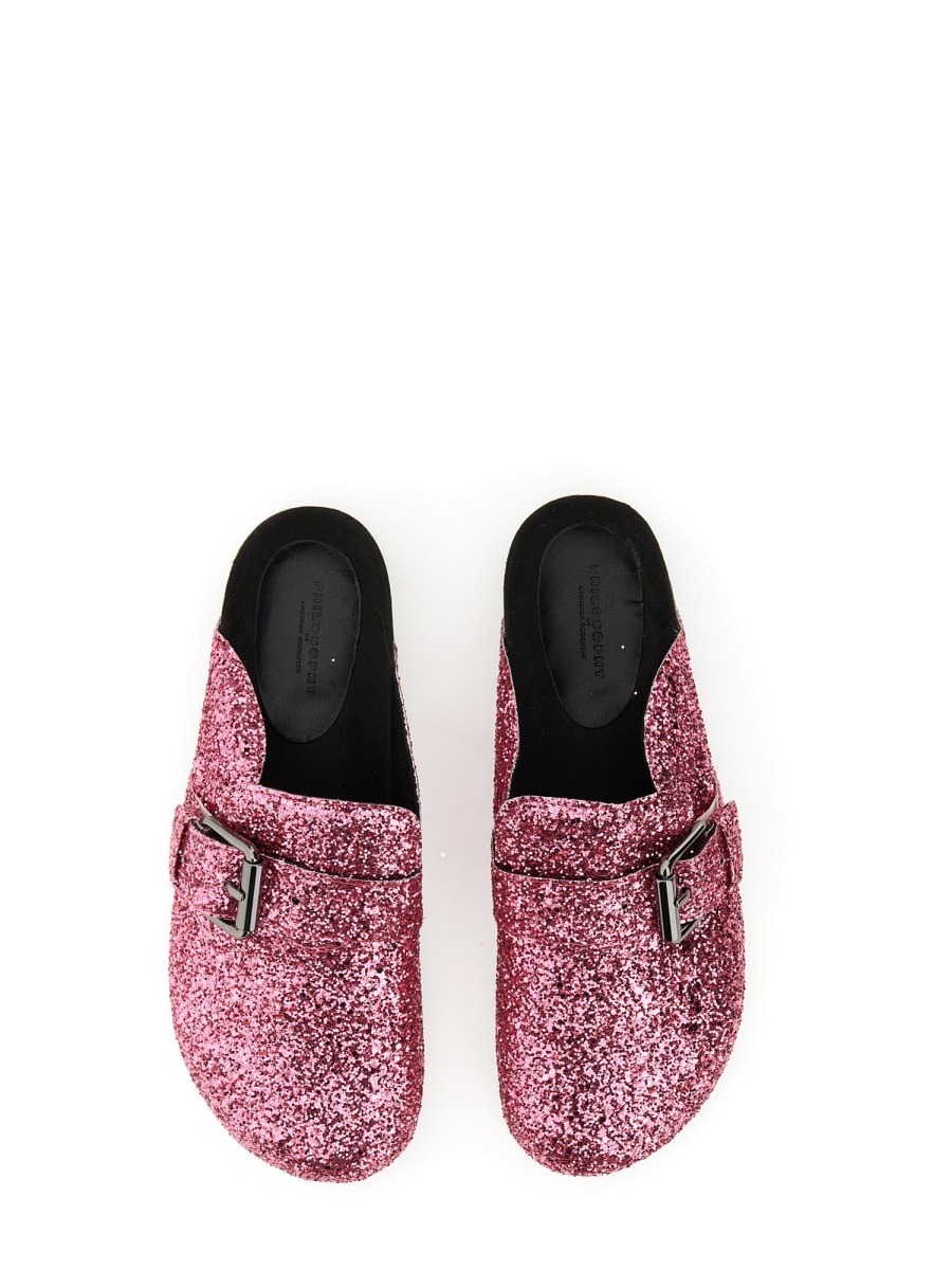 Philosophy Di Lorenzo Serafini Glitter Sandals Buckle Flat Sole In Pink