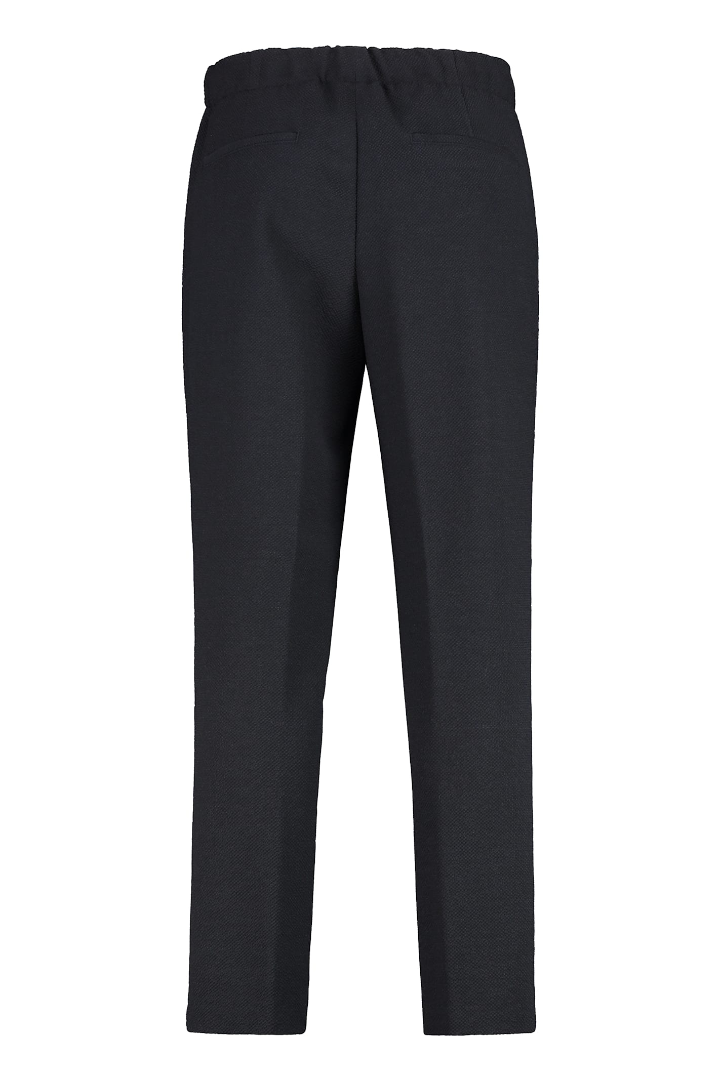 Hugo Boss Elastic Waistband Wool Blend Trousers With Two Back Welt Pockets In Black