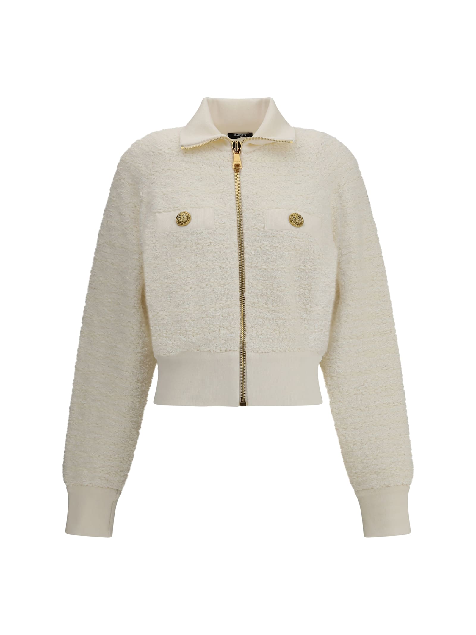 Balmain Tweed Bomber Jacket In Neutral