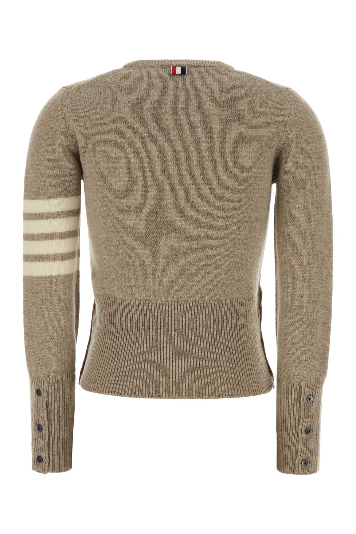 Thom Browne Wool Sweater With Crew Neck And Stripes In Brown