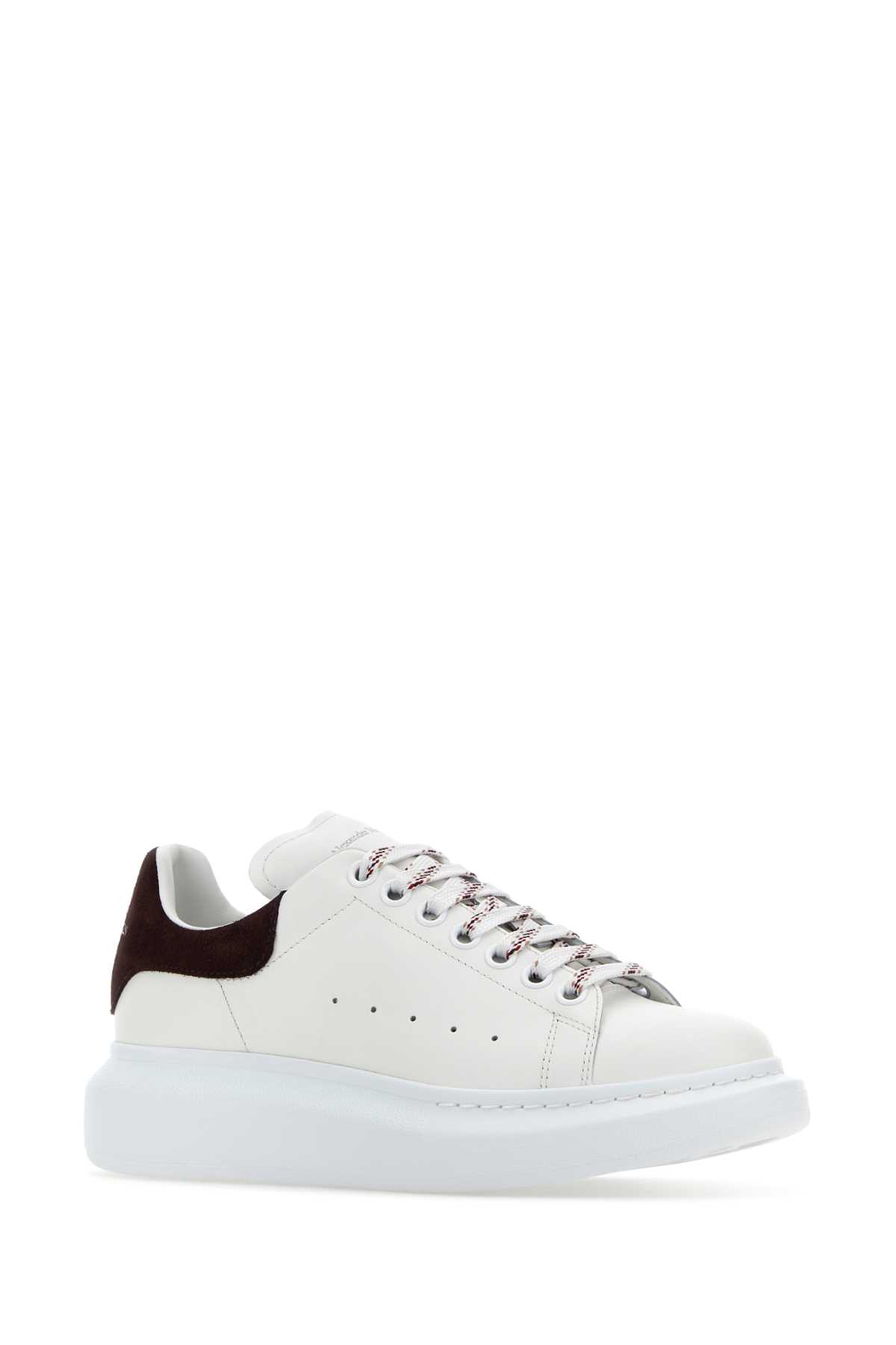 Shop Alexander Mcqueen White Leather Sneakers With Brown Suede Heel In Whitedarkburgundy