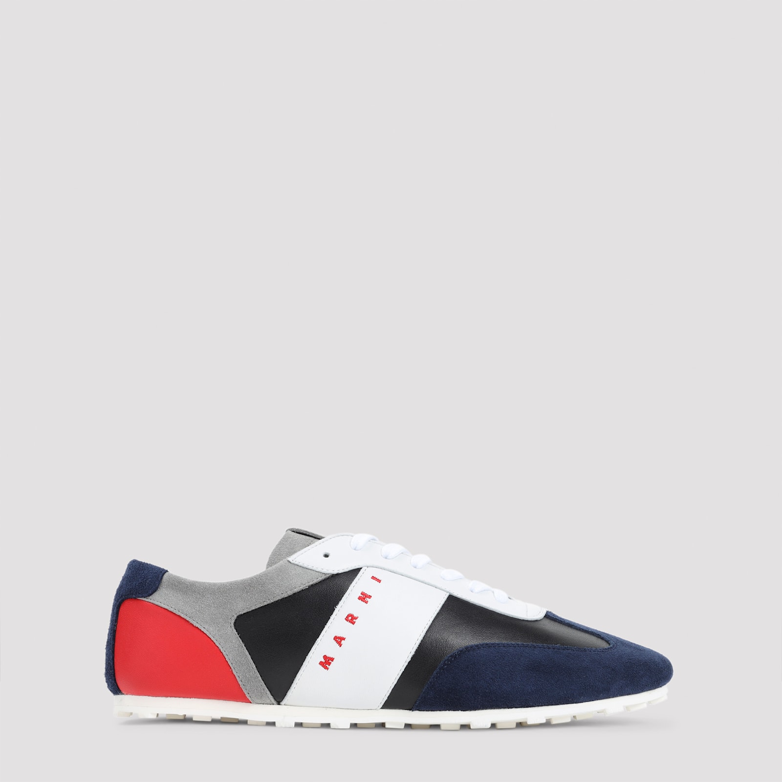 Marni Logo-embroidered Suede-trimmed Leather Sneakers In Multi