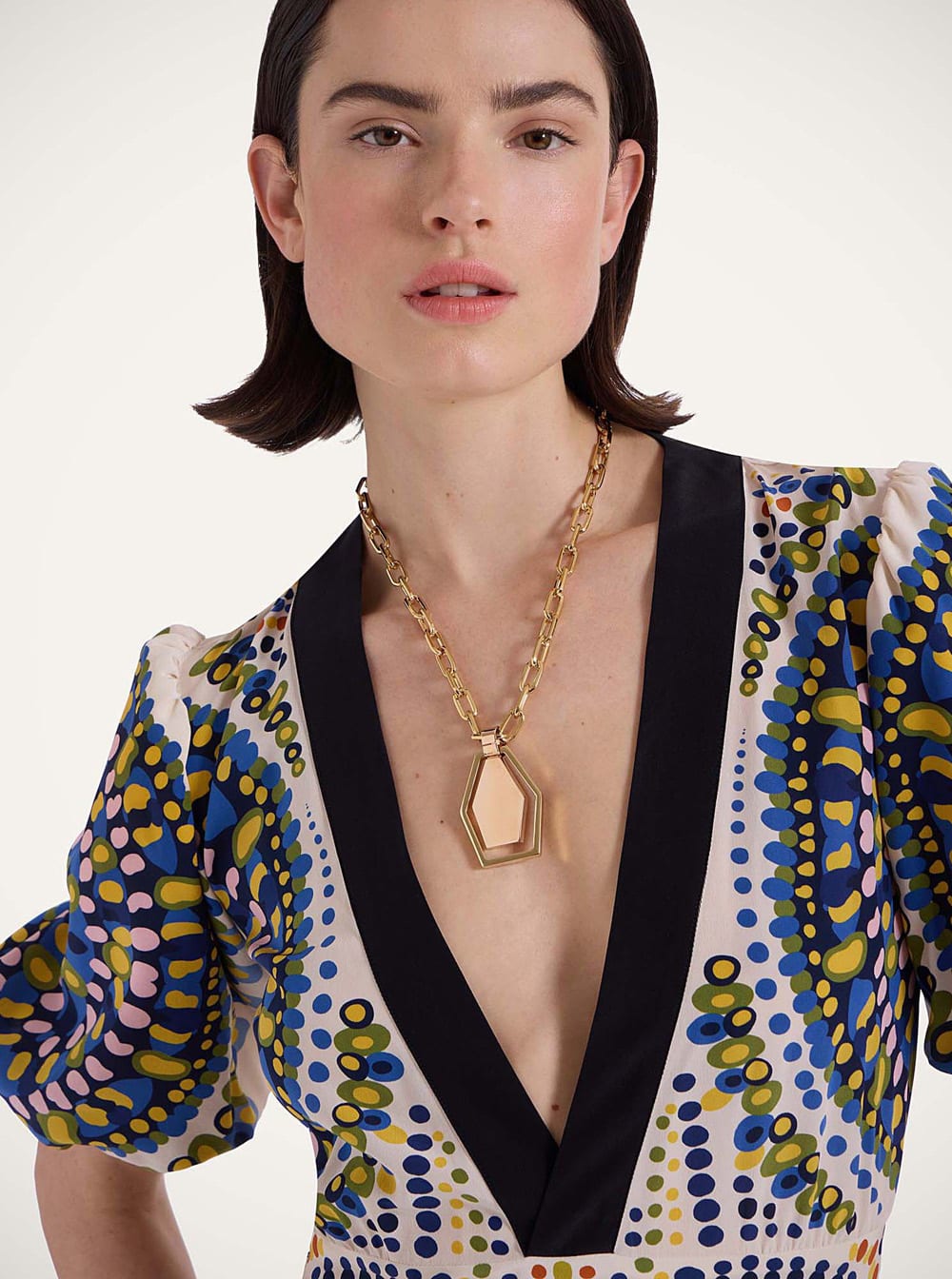 La Doublej Portal Metallic Necklace With Chain-link Design Abd Charm In Brass And Amethyst Woman
