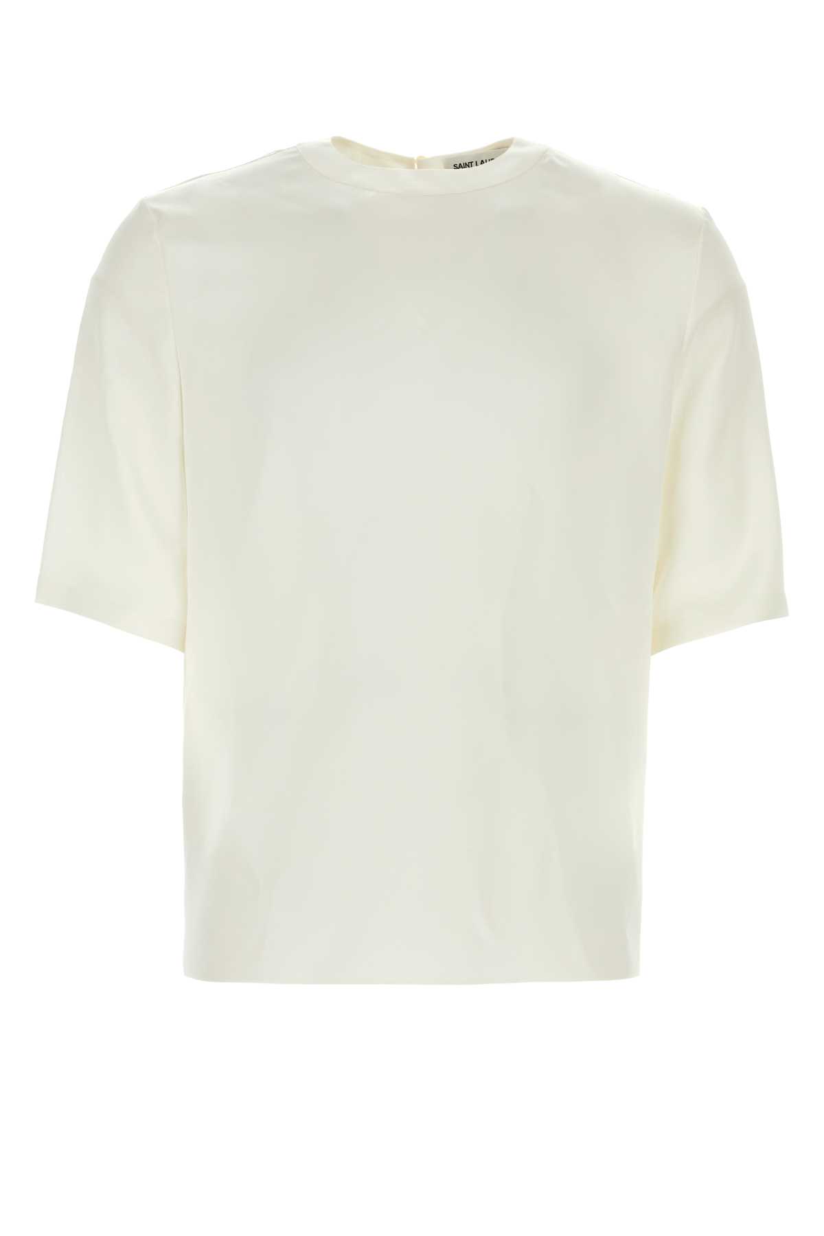 Shop Saint Laurent White Silk T-shirt