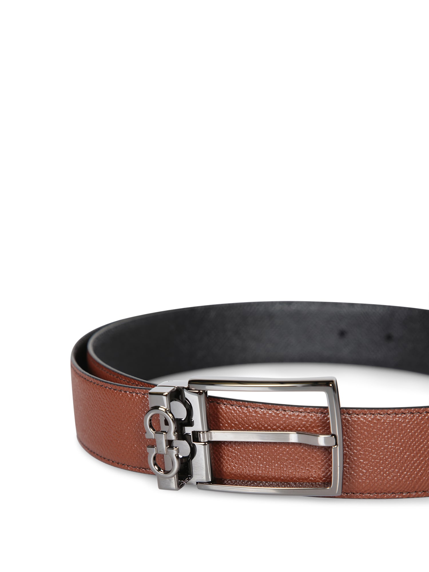 Ferragamo Square Anim Radica Black Belt In Brown