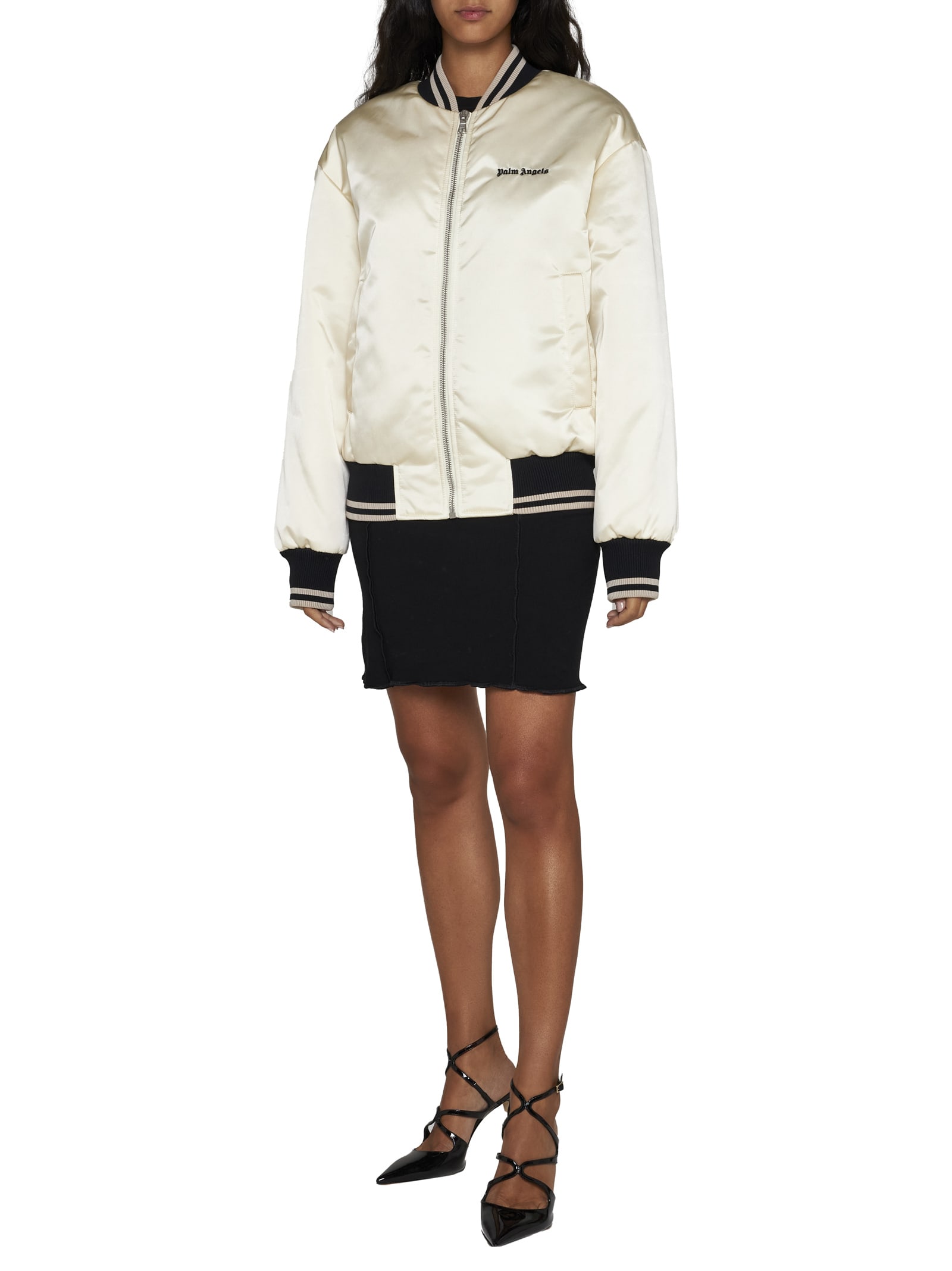 Shop Palm Angels Bomber Jacket In Beige Bla