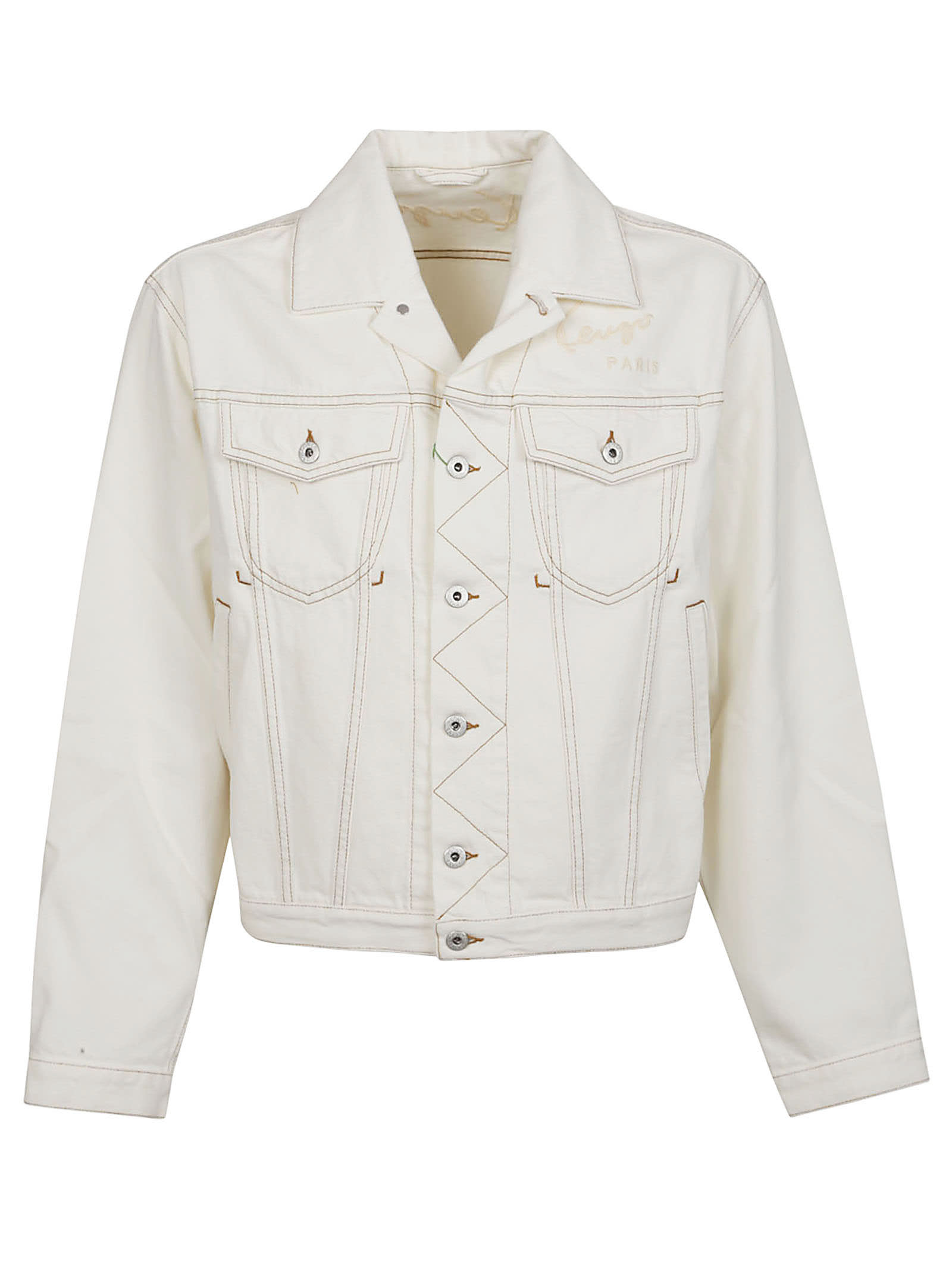 Shop Kenzo Creations Trucker Jacket In Wt Stone Bleached White Denim