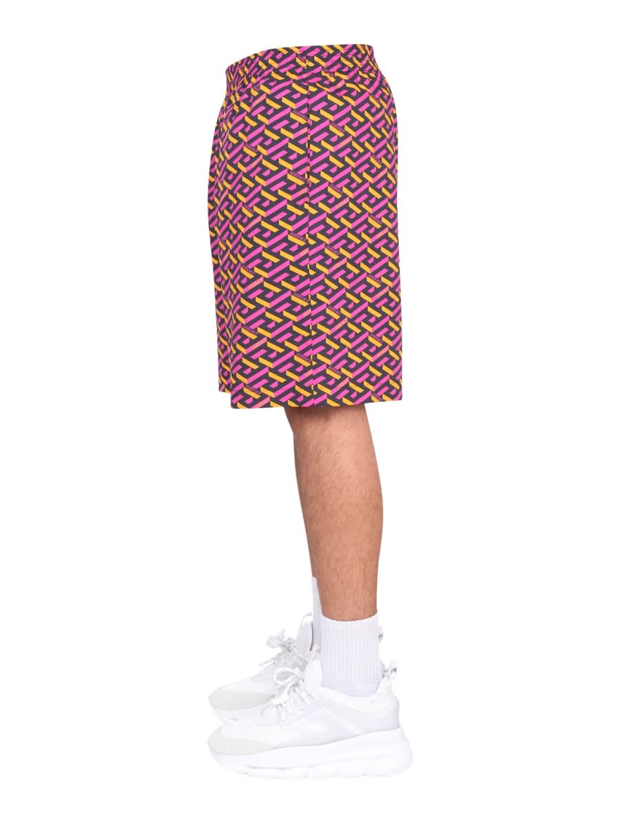 Shop Versace Shorts With La Greca Print In Multicolour