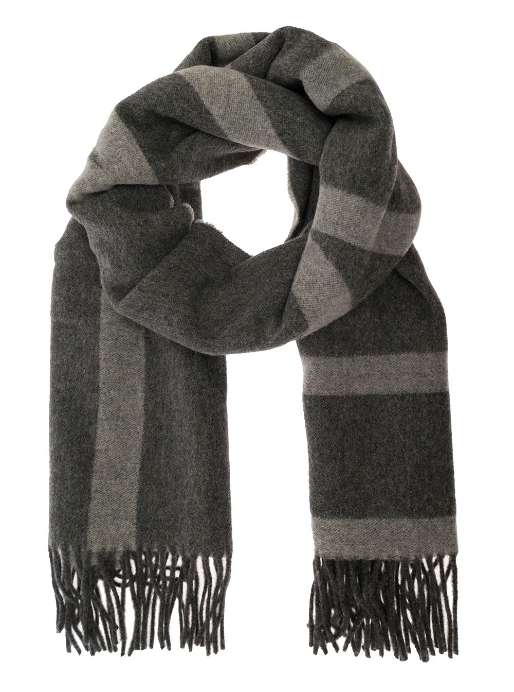 Shop Totême Grey Scarf With Fringed Hem And Monogram In Jacquard Wool Woman