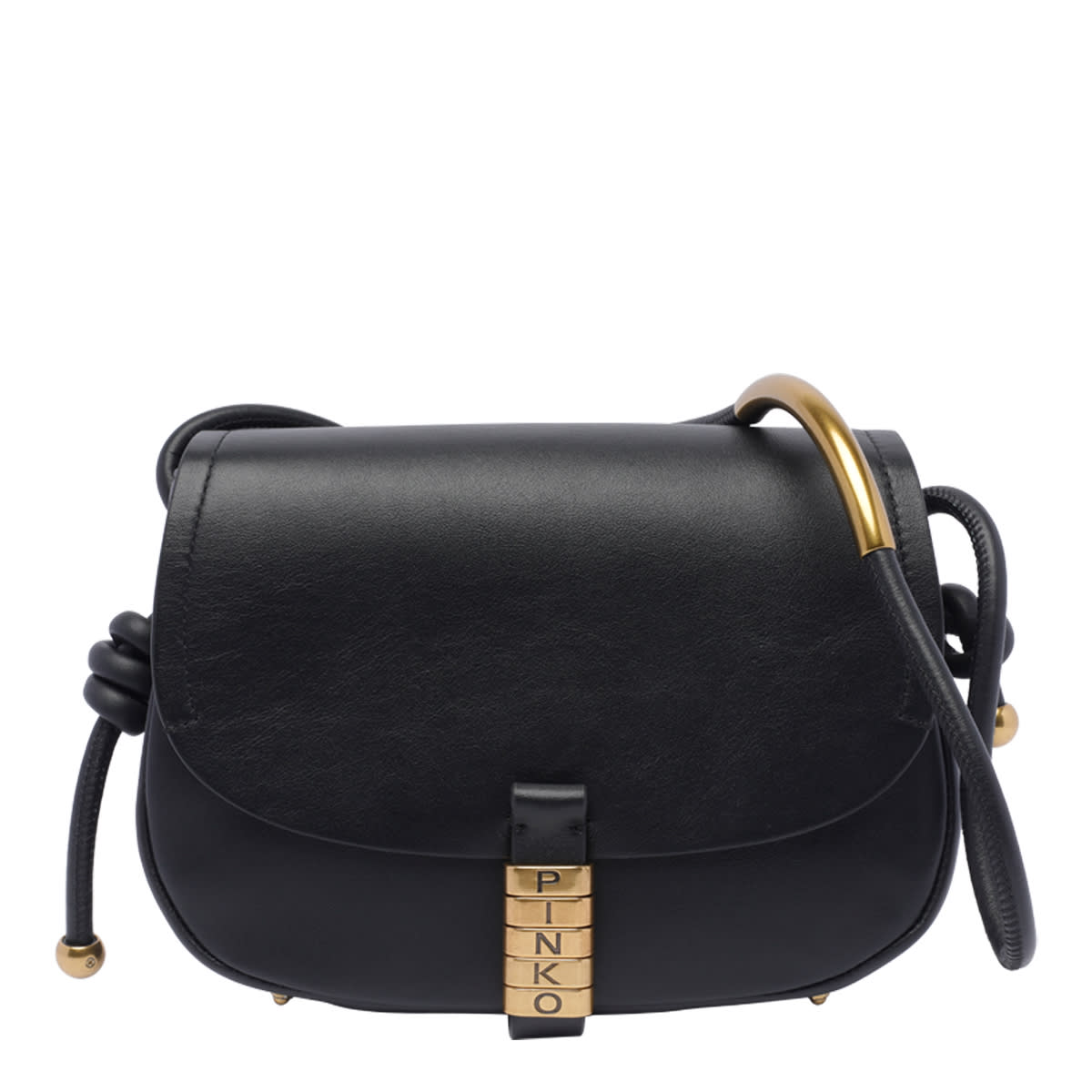 Shop Pinko Mini Logo Saddle Crossbody Bag In Black