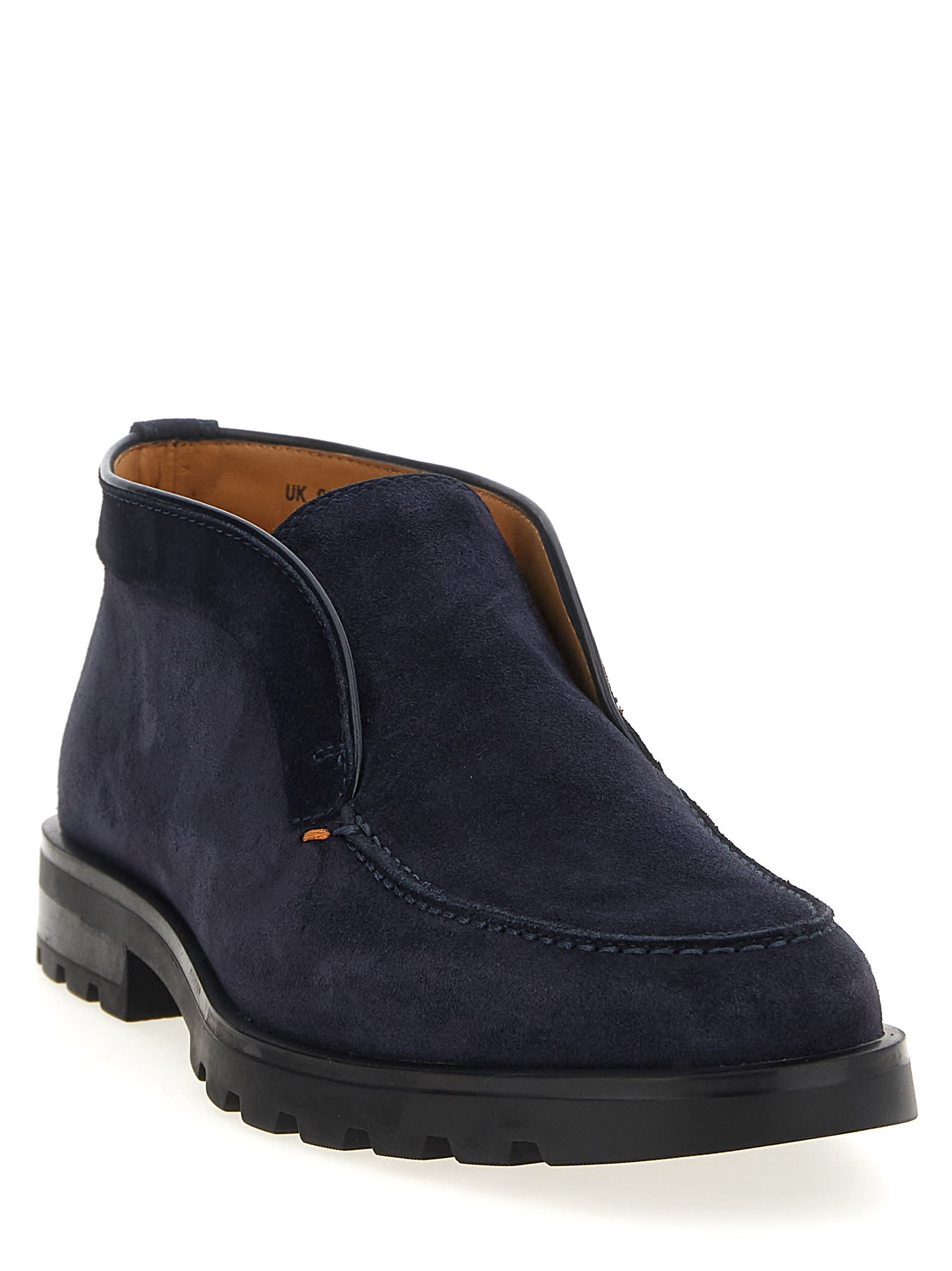 Santoni Midnight Bue Suede Desert Slip-ons In Blue