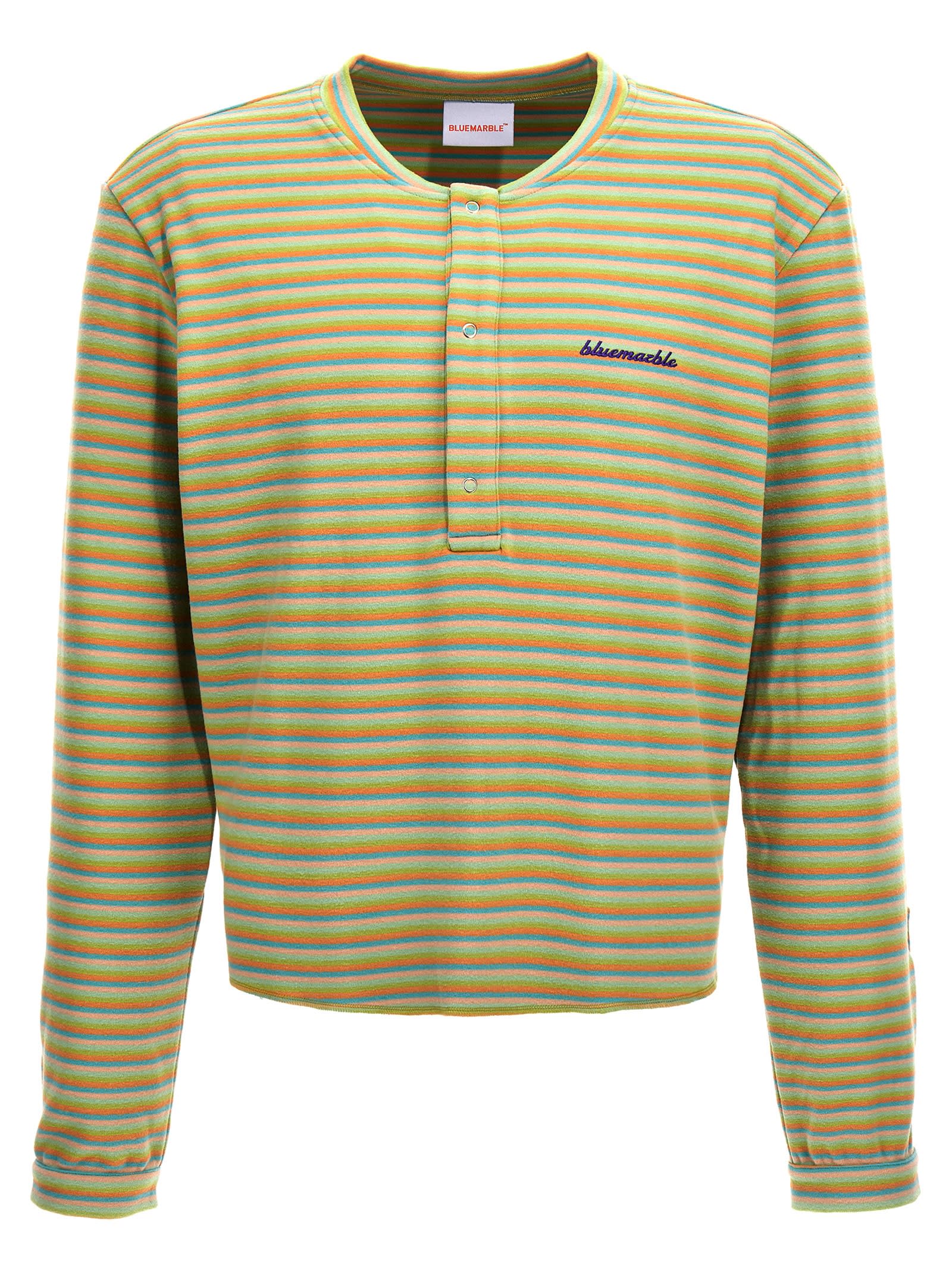 Shop Bluemarble Peach Skin Stripe Henley Sweater In Multicolor