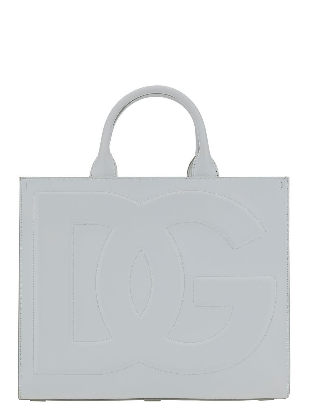 DOLCE & GABBANA WHITE HANDBAG WITH TONAL DG DETAIL IN SMOOTH LEATHER WOMAN