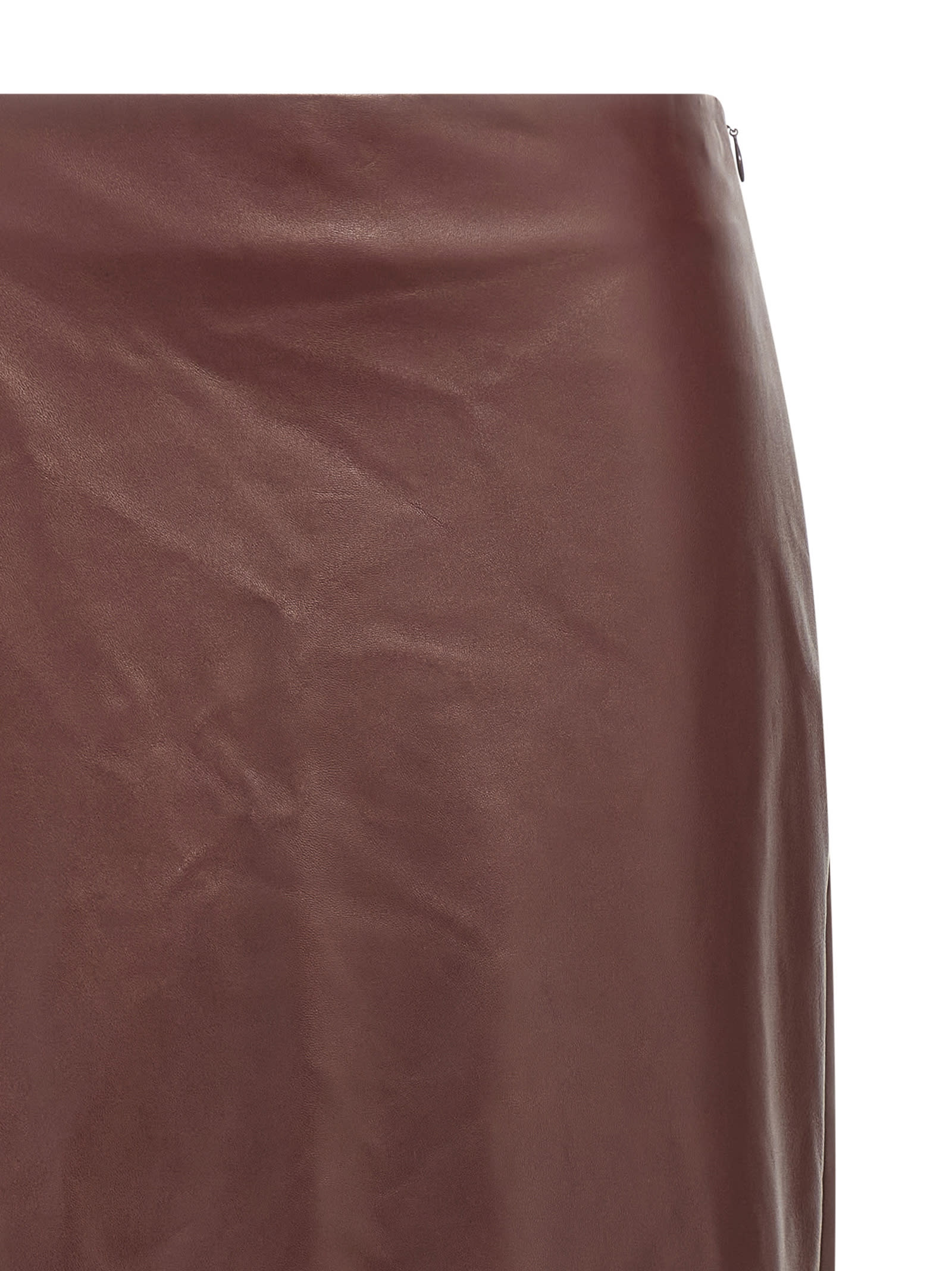Brunello Cucinelli Column Back-split Leather Midi Skirt In Burgundy