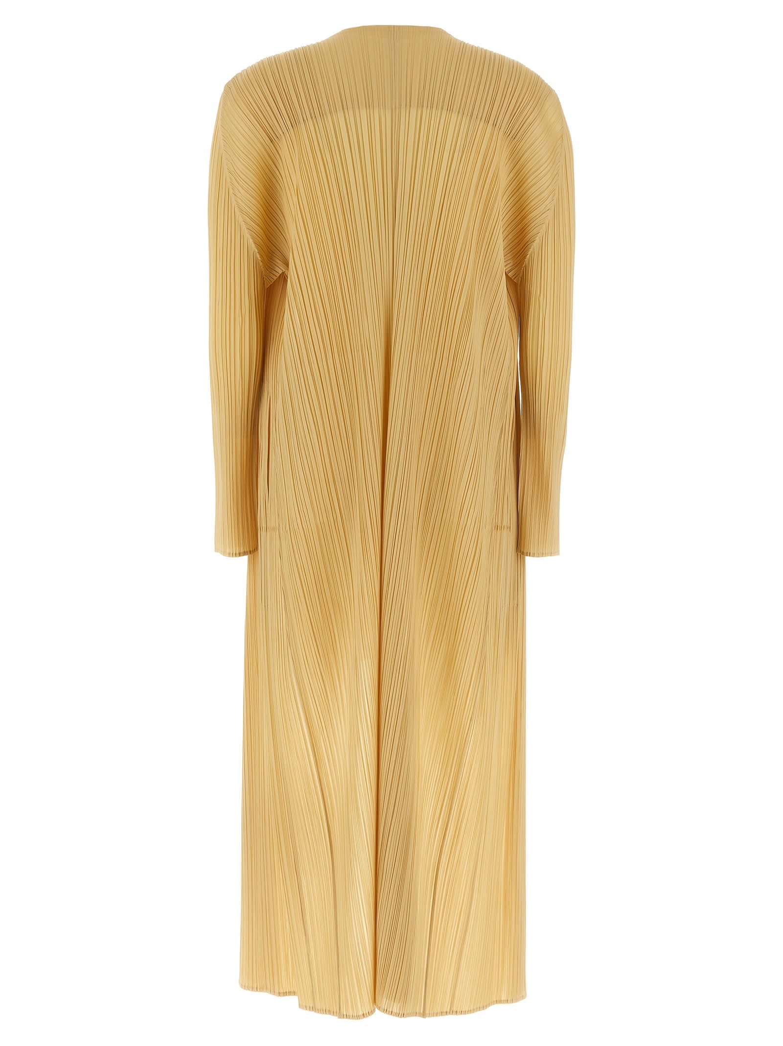 Issey Miyake Long Length Pleated Sleeve Cardigan In Neutral