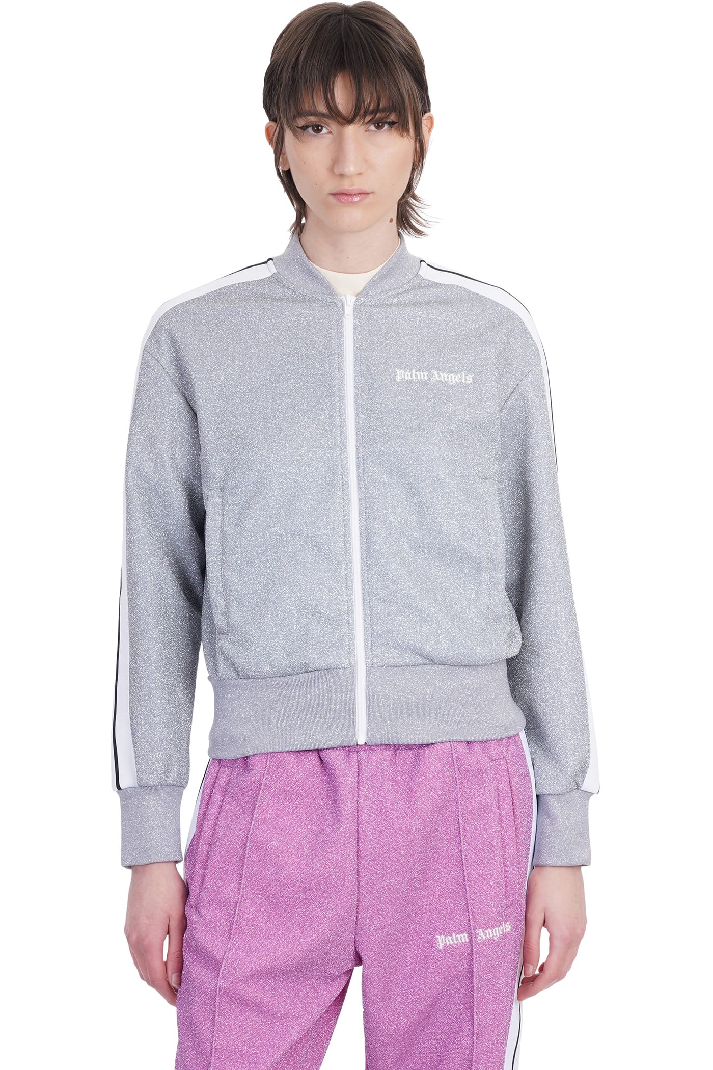 Palm Angels Grey Polyester Blend Glitter Sports Sweatshirt In Grey