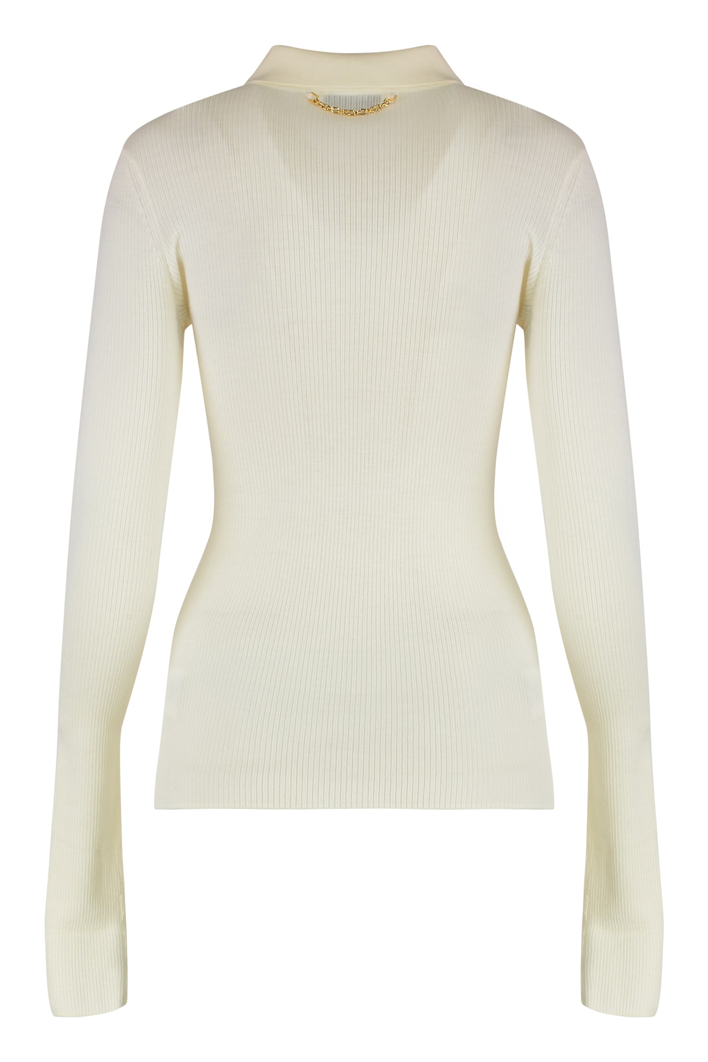 Elisabetta Franchi Long Sleeve Polo Shirt In Neutral