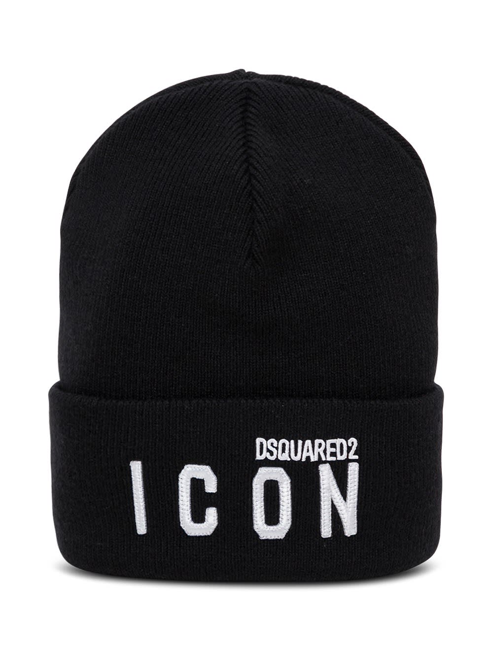 Dsquared2 Black Wool Hat With Logo Print