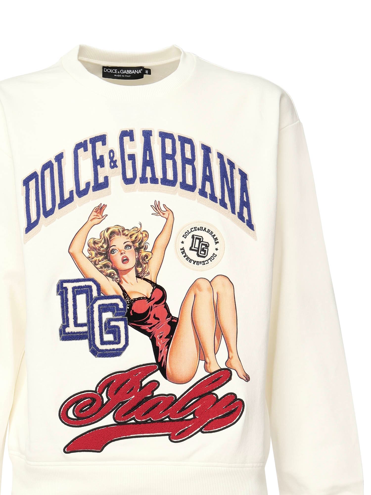 Dolce & Gabbana Graphic Print Crew Neck Sweatshirt With Ribbed Cuffs In Multi